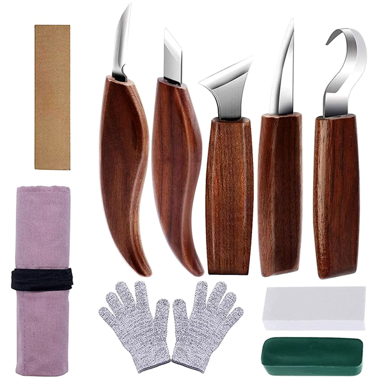 Herramientas De Tallado De Madera, Kit De Herramientas Manuales De Tallado, Paquete De 10 Unidades, Incluye Cuchillo De Tallado De Madera Con Mango De Nogal Negro, Tallado De Madera Para Principiante