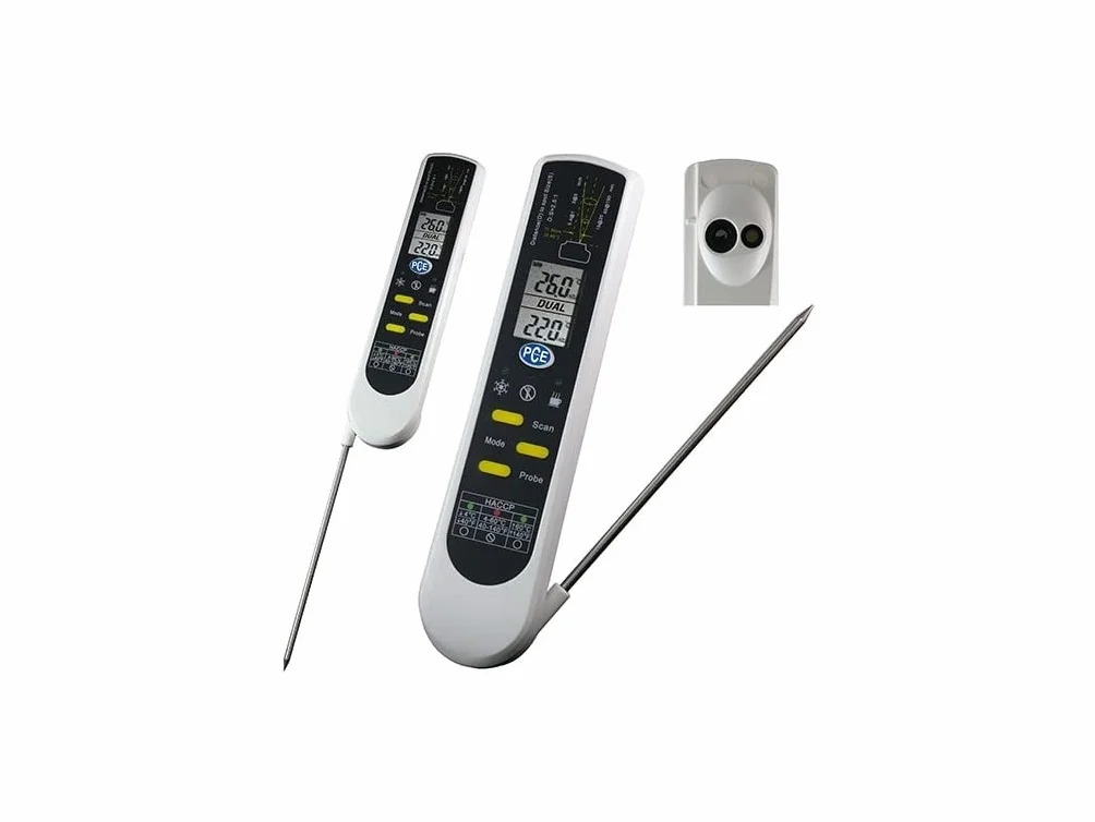 PCE Instruments Termómetro para alimentos con sensor de penetración plegable y medición por infrarrojo
