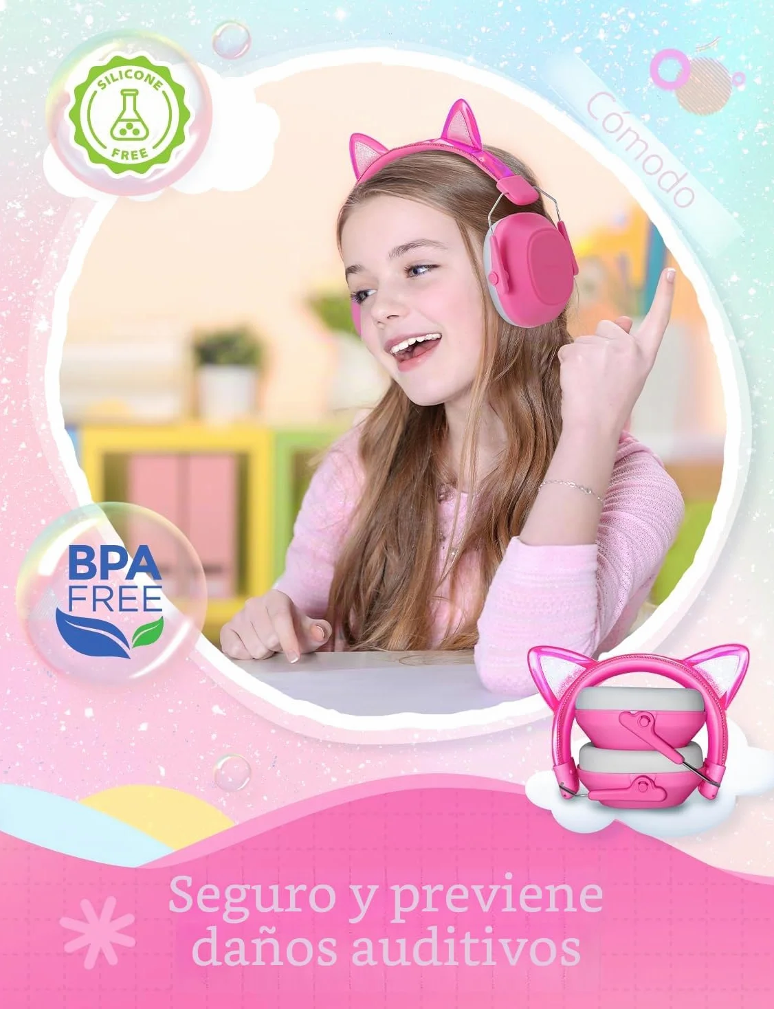 iClever Auriculares con cancelación de ruido para niños, SNR 29 dB, protección auditiva para fuegos artificiales, eventos y conciertos