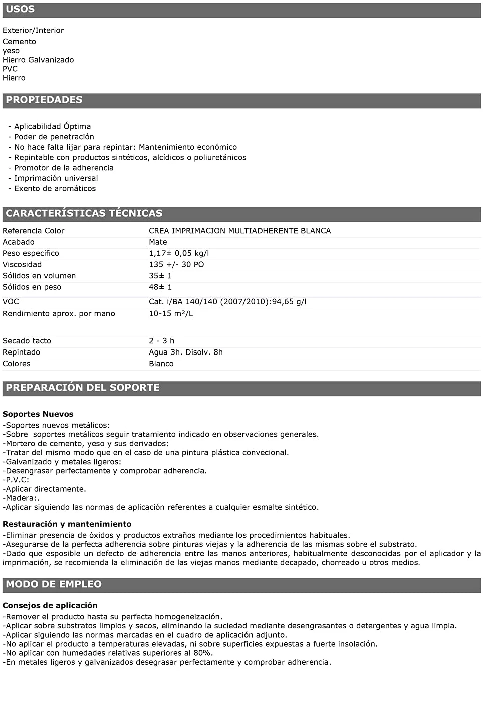 Imprimación al Agua color Blanco para Soportes Galvanizados, Metales no Férreos, Plástico, PVC, Madera, Yeso, Cemento. Imprimación Multiadherente Gama Crea (500ml)