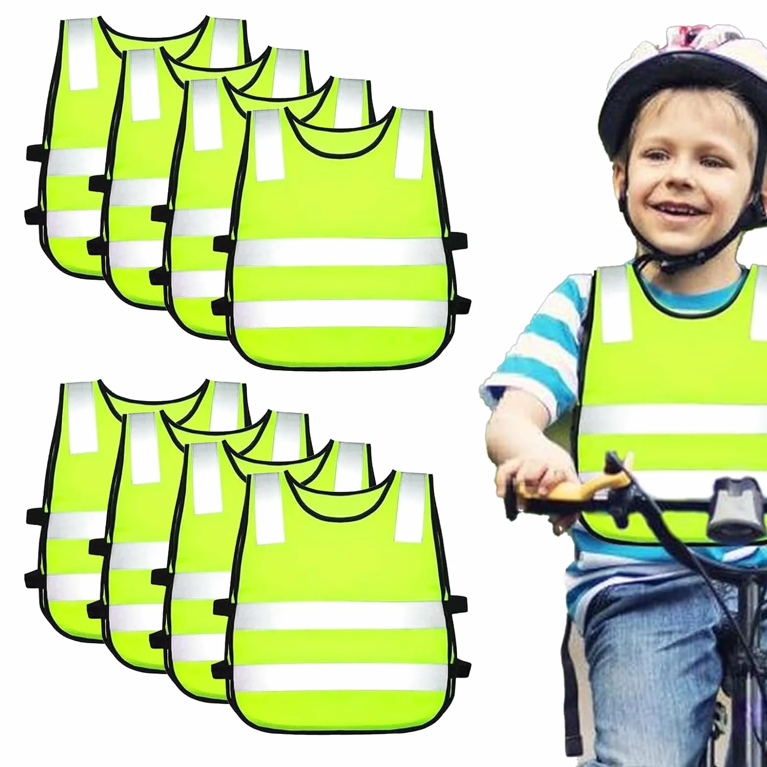 SUNOYA Chalecos Reflectantes Seguridad para Niños, Chaleco Reflectante Niño 8 Piezas, Chaleco Amarillo Reflectante para Niñas Niños 3-12 Años para Carrera Ciclismo Senderismo y Viajes Escolares
