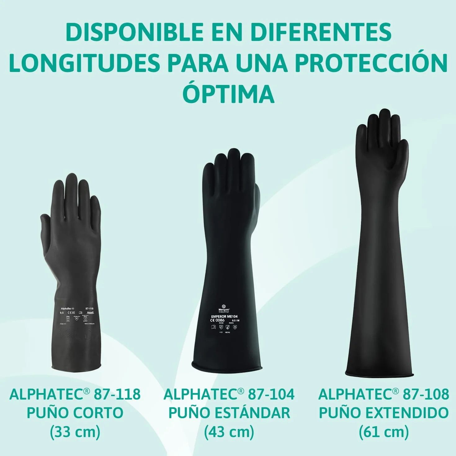 Ansell Guantes de látex de protección química AlphaTec 87-104, guantes de protección para las industrias mecánica y química, buena flexibilidad y elasticidad, 1 par, talla 8.5 (M)