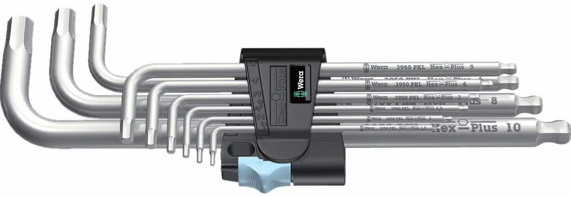 Wera 3950/9 Hex-Plus Stainless 1 Juego de llaves acodadas métricas, acero inoxidable, 9 piezas