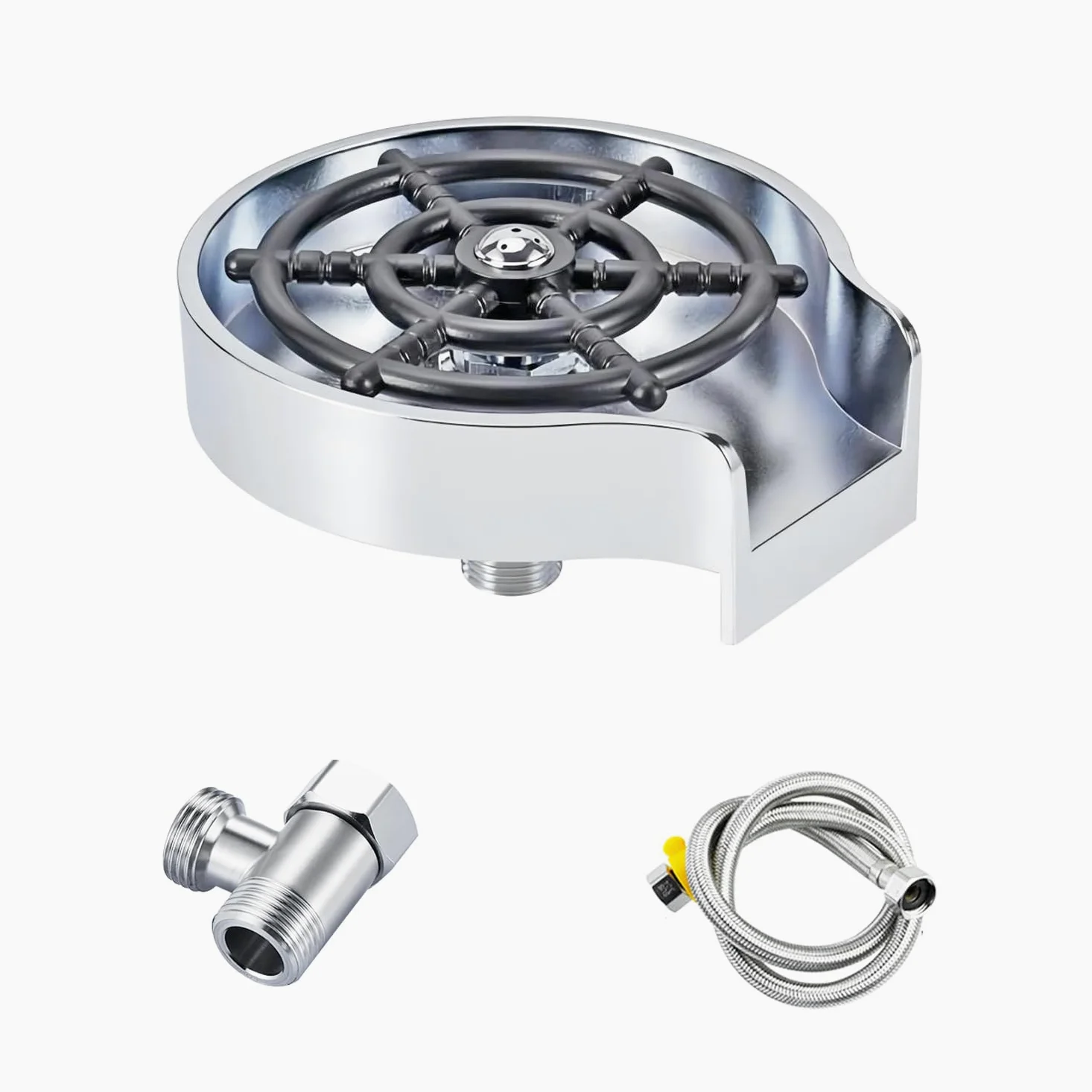 Qrity Enjuagador de Vidrio para Fregadero de Cocina, Lavadora de Vidrio Enjuagadora, Lavavasos Automático, Plata