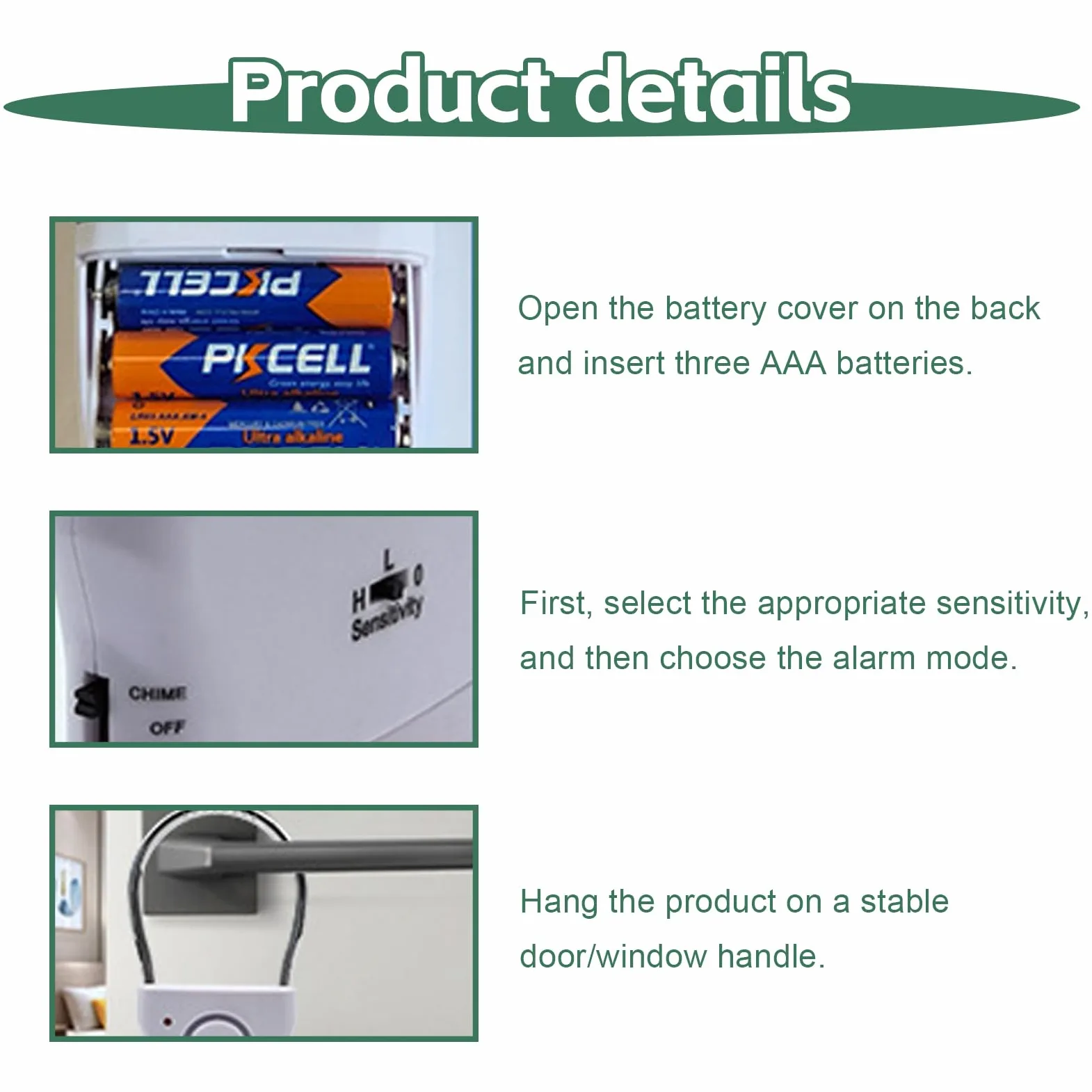2 piezas de alarma de manija de puerta, alarma antirrobo inalámbrica de 120 dB, sensor táctil y de vibración para puerta y ventana, alerta de seguridad para casa, hotel de viaje, autocaravana, color
