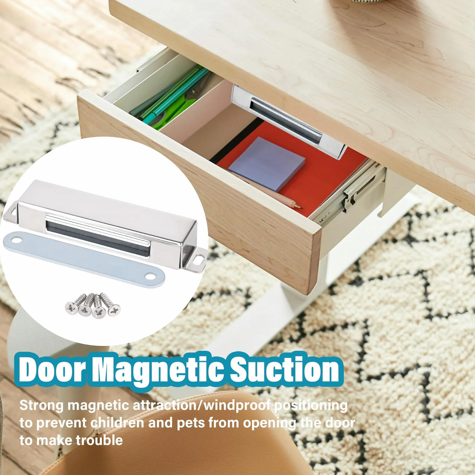 MIN CI Paquete de 4 cierres magnéticos para puerta, imanes fuertes resistentes de 45 kg, imanes de puerta de neodimio, imanes magnéticos de acero inoxidable para armarios, cocina, baño, armario