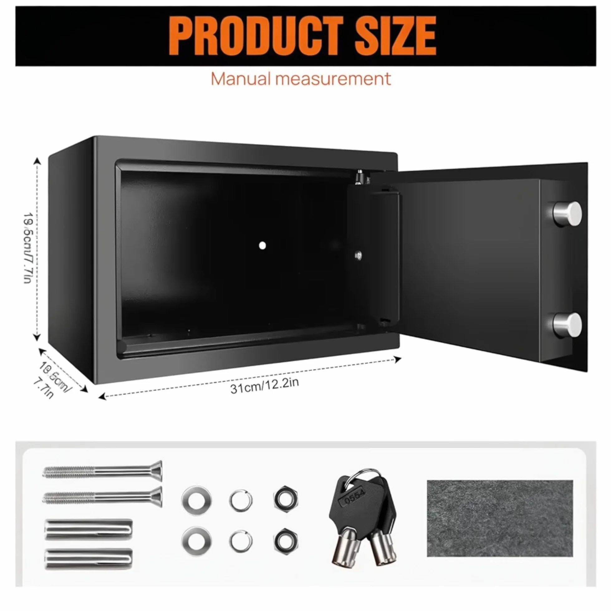 Caja Fuerte Digital con Cerradura de Combinación y 2 Llaves - Resistente para Efectivo, Joyas, Objetos de Valor - Operación Sin Batería, Diseño Compacto para Hogar, Oficina