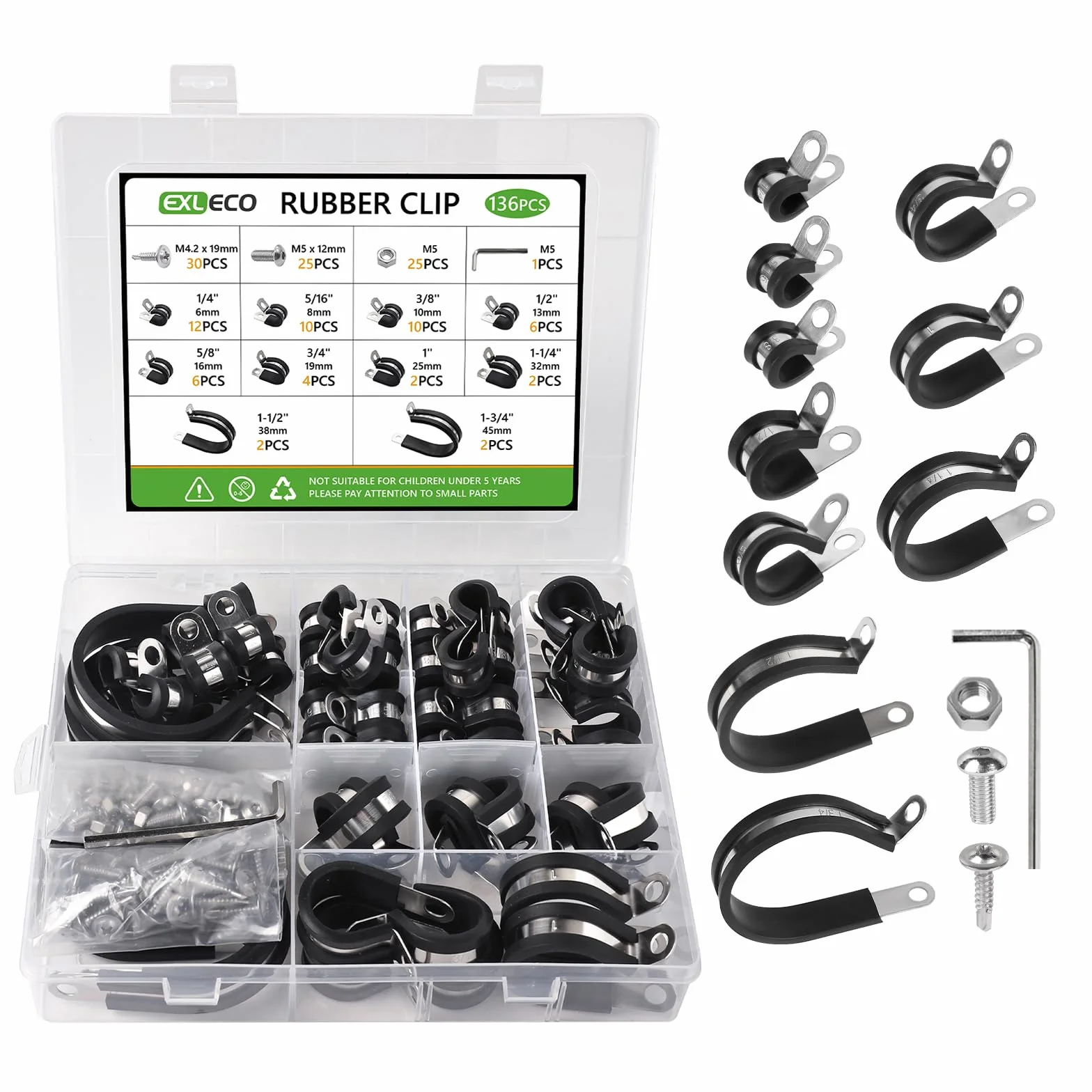 136pcs Abrazaderas de Goma para Tubos Metalicas Pipe Clamp Clips P Forradas de Goma Abrazadera de Cable Kit de Acero Inoxidable Abrazadera Manguera Goma 6mm 8mm 10mm 13mm 16mm 19mm 25mm 32mm 38mm 45mm