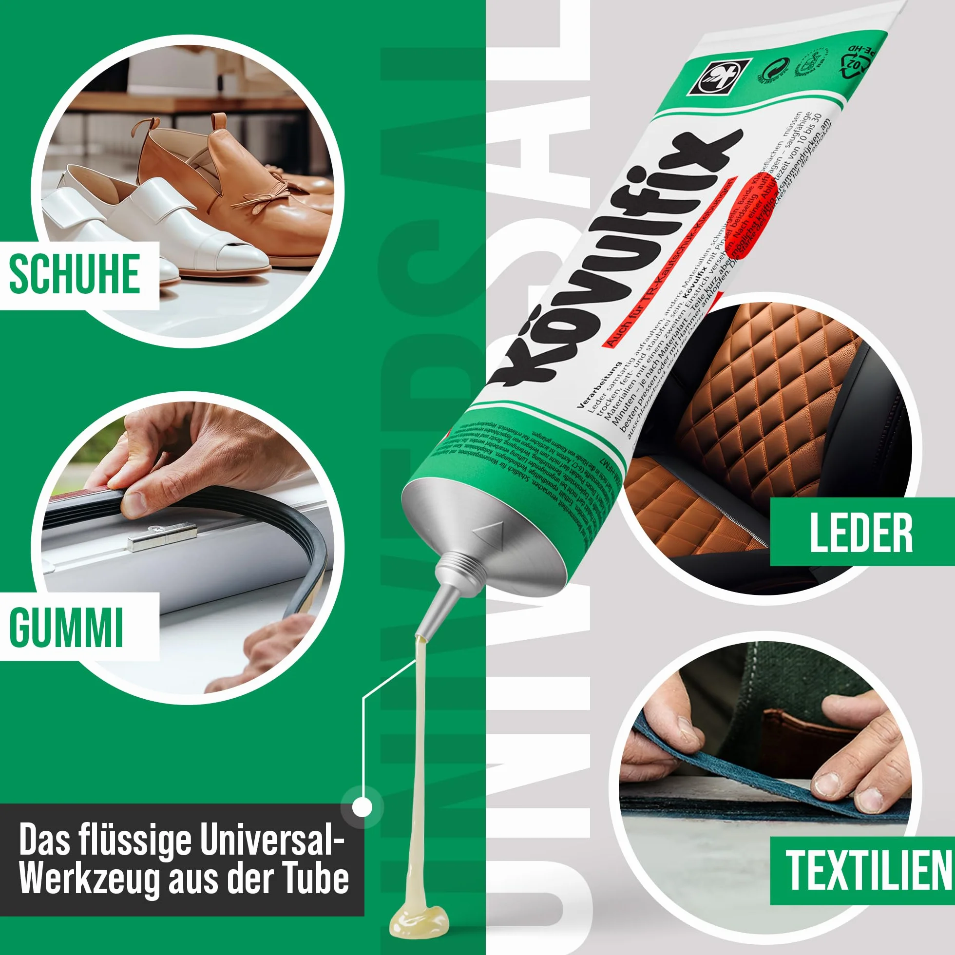 Kövulfix Juego de adhesivos de contacto 240 g + pincel, pegamento para zapatos extrafuerte, resistente al agua y flexible, adhesivo universal para cuero, goma, textiles, zapatos, techos, toldos