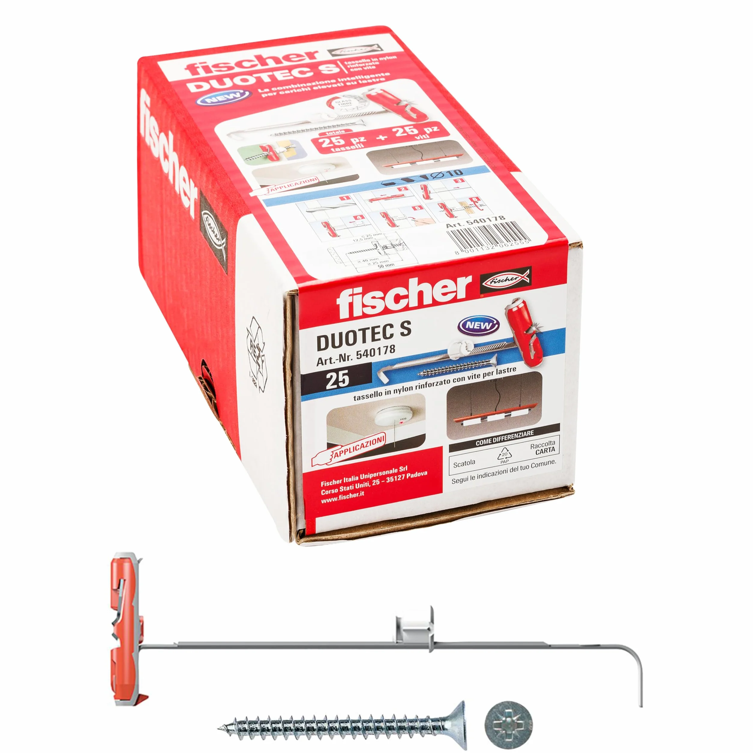 fischer Tacos para yeso Duotec S con tornillo, Gris, 10 mm con vite