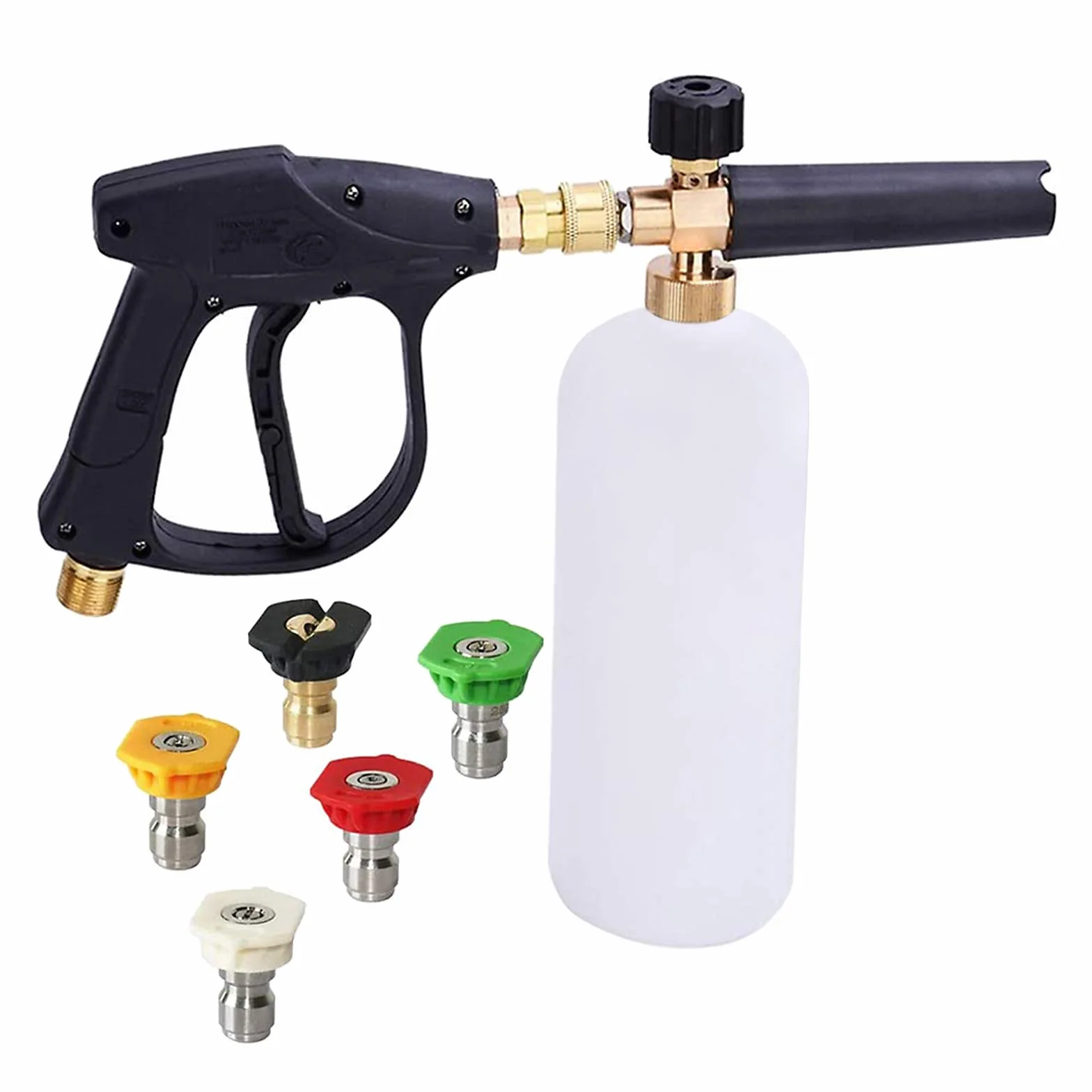 Stone Banks - Limpiador de alta presión con 5 boquillas de pulverización, 1 l, cierre rápido ajustable de 1/4", botella de pistola de espuma, dispensador de jabón para lavado de coches
