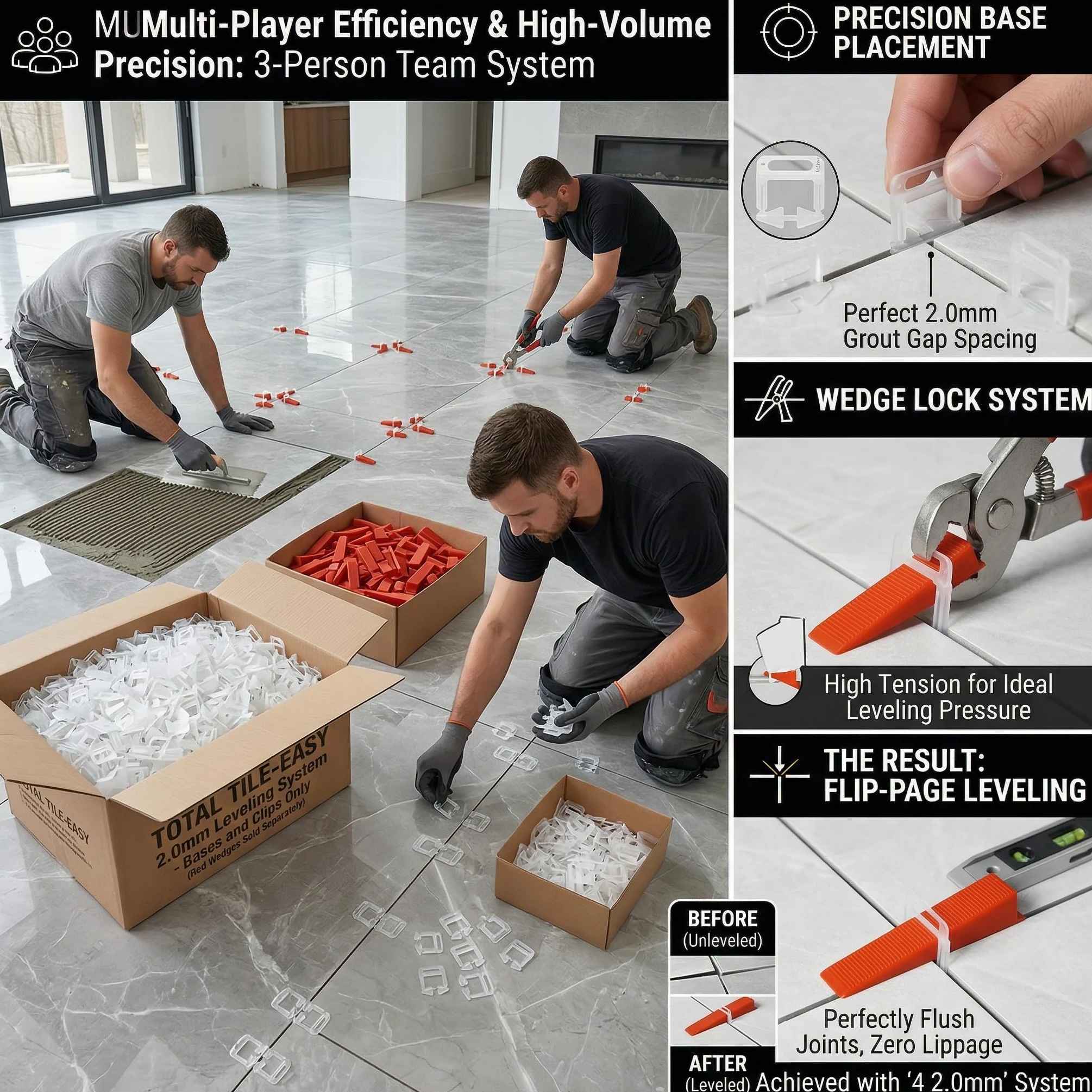 Sistema de Nivelación para Azulejos 600 Unidades, Herramienta de Nivelación para Cerámica, Cuñas para Azulejos y Base para Colocar Azulejos, Reutilizable, para Suelo y Paredes 2.0mm