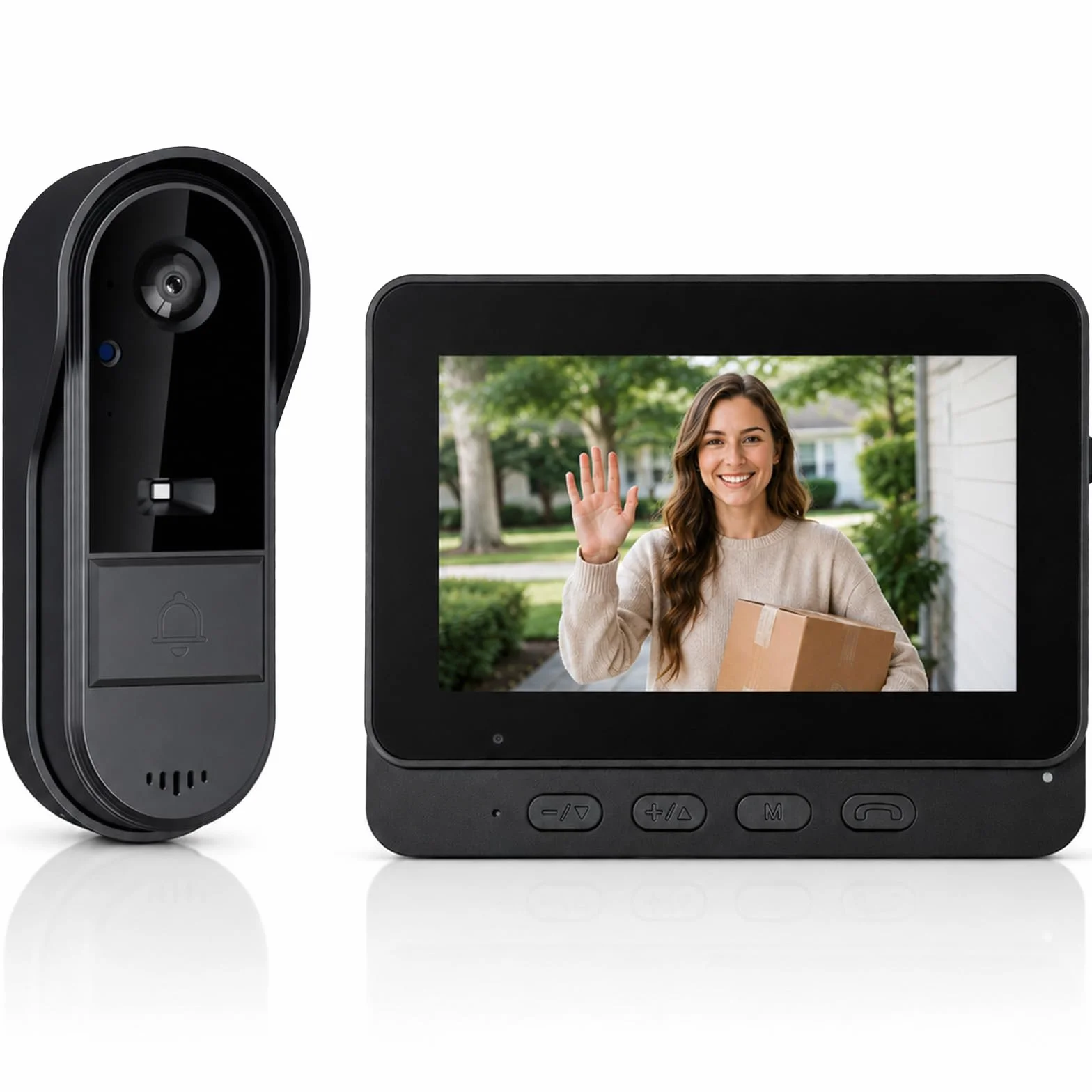 Zeerkeer Timbre Inalámbrico con Cámara HD 1080P - Videoportero Impermeable IP65 Exterior Sin WiFi, Pantalla IPS 4.3 Pulgadas, Visión Nocturna en Color, Audio Bidireccional, en Tarjeta SD