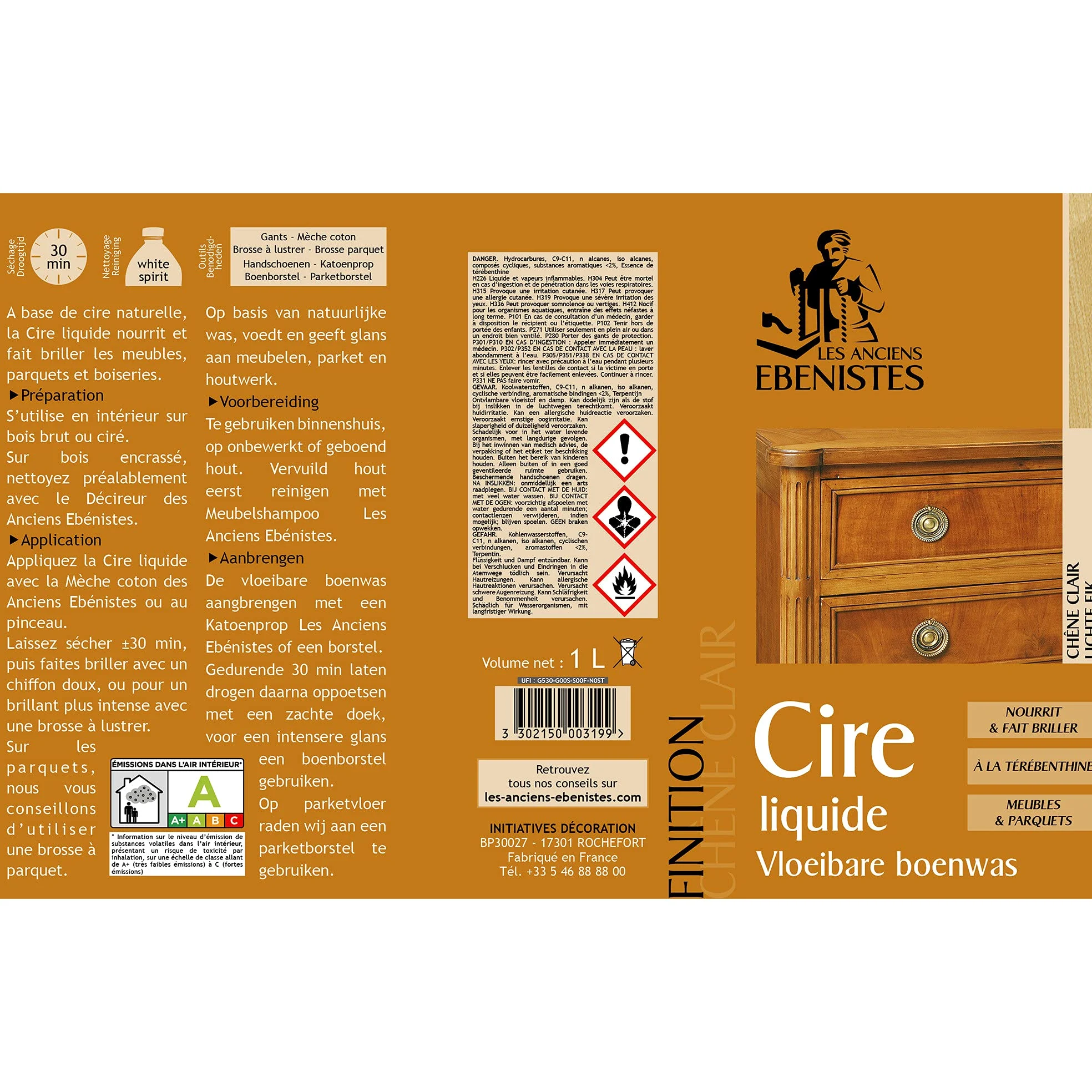 cera liquida natural Lakeone ideal para nutrir y avivar muebles, parquets y la carpintería de madera de interior. - 1 litro -
