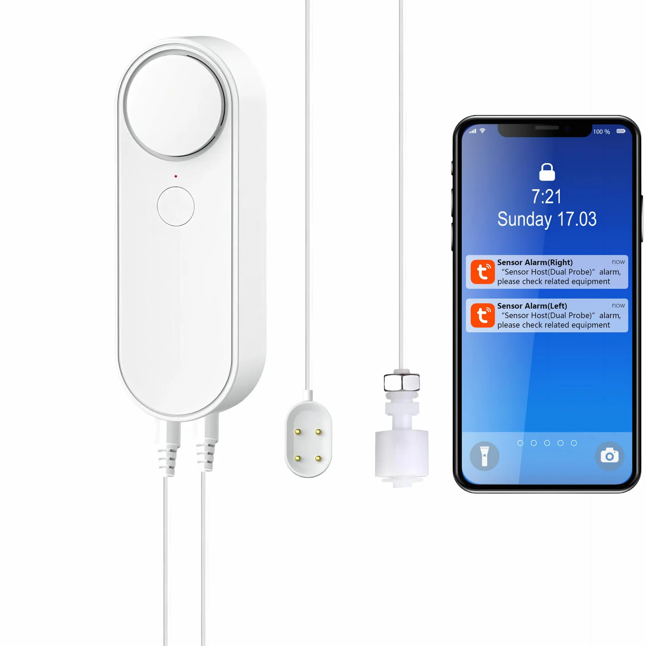 Mengshen Detector WiFi de Fuga de Agua y Nivel de Agua, 2 en 1 Tuya Smart Alarm Alerta App de Volumen Alto con 6.5 pies de línea de detección para peceras y acuarios