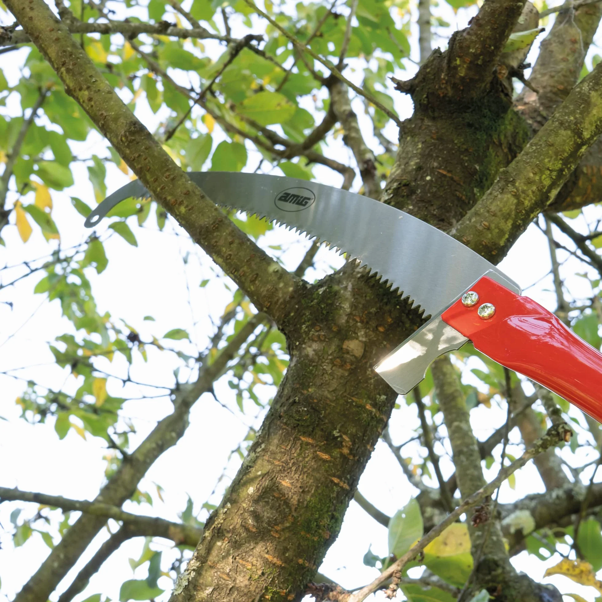 Amig Serrucho de Poda en Altura 410 mm Acero Mango Tubular para Pértigas Ø25 mm Sierra de Mano Cortar Ramas Troncos Altos