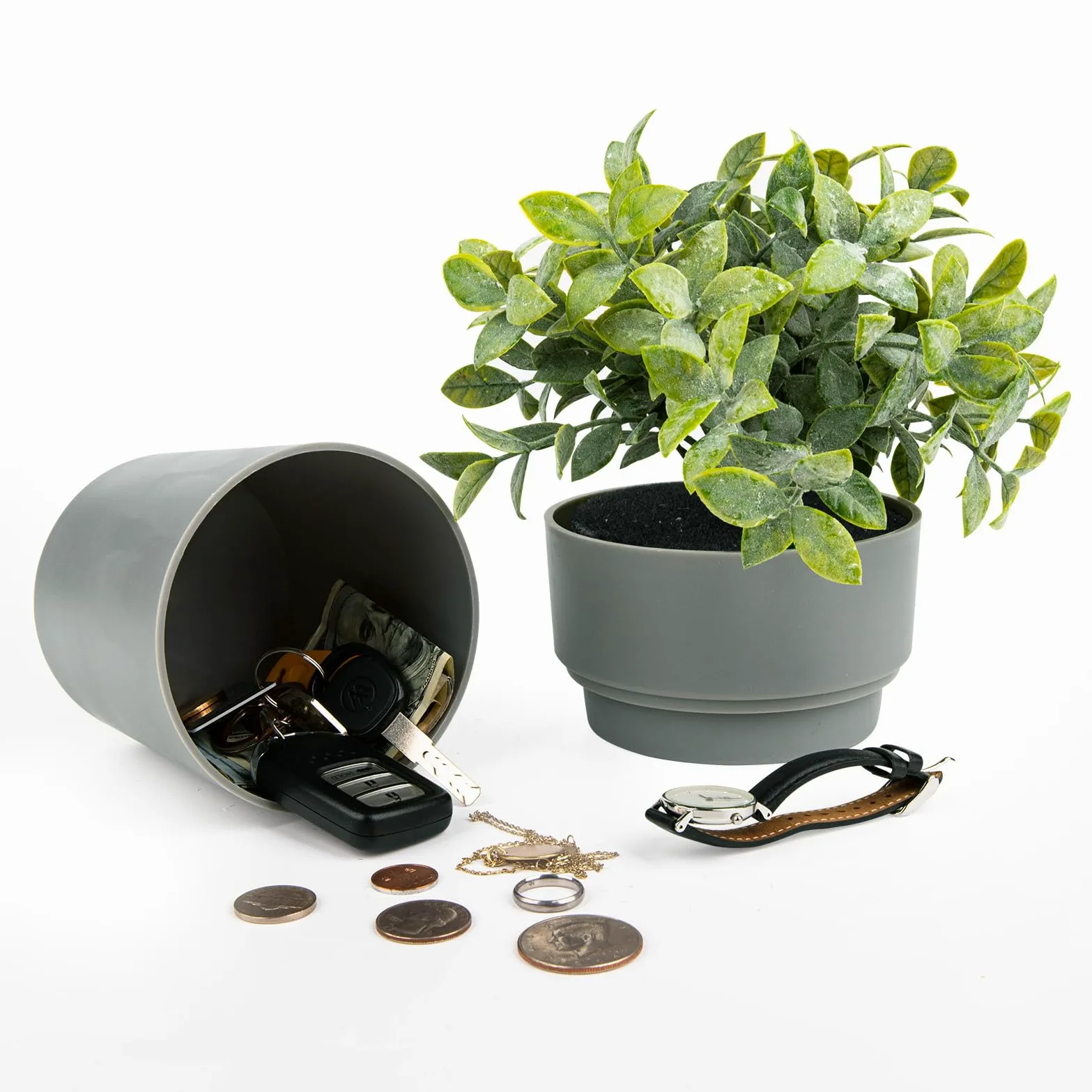 Maceta con caja fuerte oculta y compartimento secreto, escondite para llaves, caja fuerte secreta para ocultar llaves (verde)