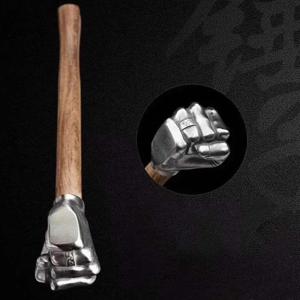 Martillo con forma de puño de acero inoxidable, martillo decorativo 2025 con cabeza de acero inoxidable y mango de madera, herramientas multifuncionales para jardinería, hogar, coche, camping al aire