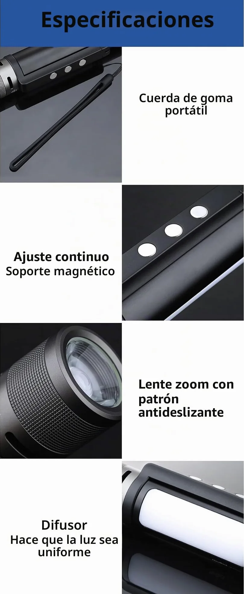 MIJIA NexTool - Linterna con zoom 6 en 1 para exteriores, portátil modo normal y de alarma fuente de luz dual mango giratorio de 360 ​​grados (negro)