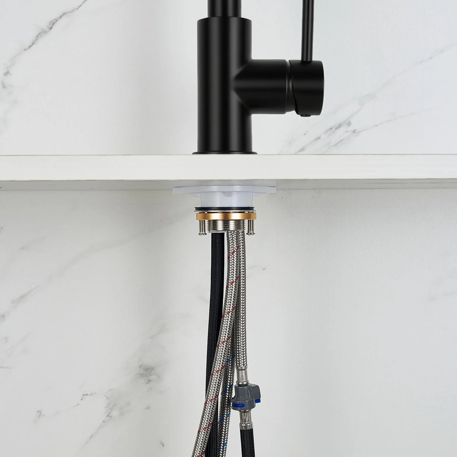 Aica Grifo de Cocina Negro Extensible Giratorio 360° Mezclador Alta Presión Manguera Flexible 27 Pulgadas Monomando
