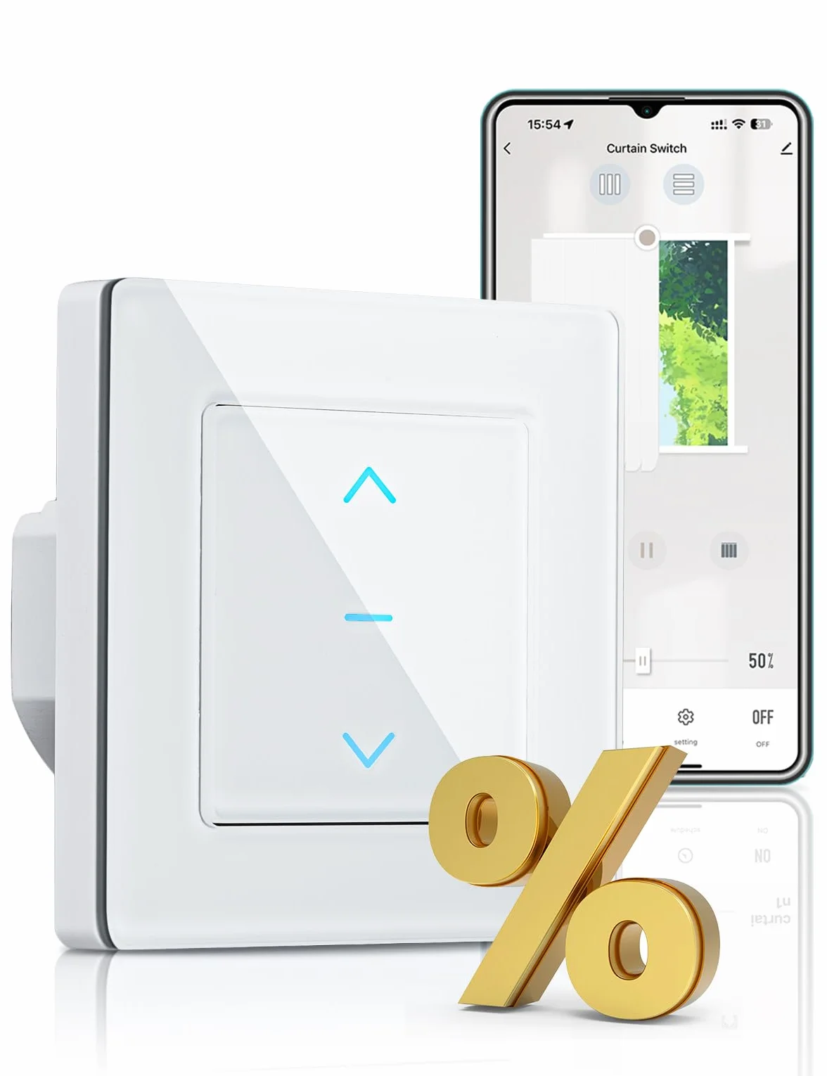 MOES Interruptor inteligente de persiana inalámbrica, control de porcentaje de persianas, interruptor táctil Alexa, persiana inteligente, obturador con aplicación Smart Life/Tuya, Alexa/Google home