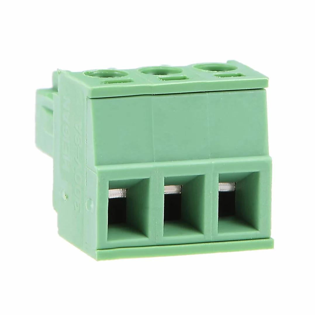 sourcing map 5 Pcs AC300V 8A 3.81mm Paso 3P Ángulo Plano Aguja Asiento De Enchufar Pcb Conector Del Bloque De Terminales Verde