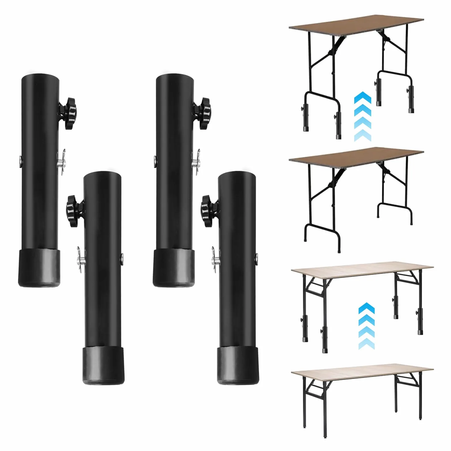 4 Piezas Extensores de Patas de Mesa Plegables, Patas Metalicas para Muebles, Ajustables Altura de 9,2cm / 13,3cm, Elevador Mesa, Pata para Mesas Sillas Doblado o Recto (Negro)