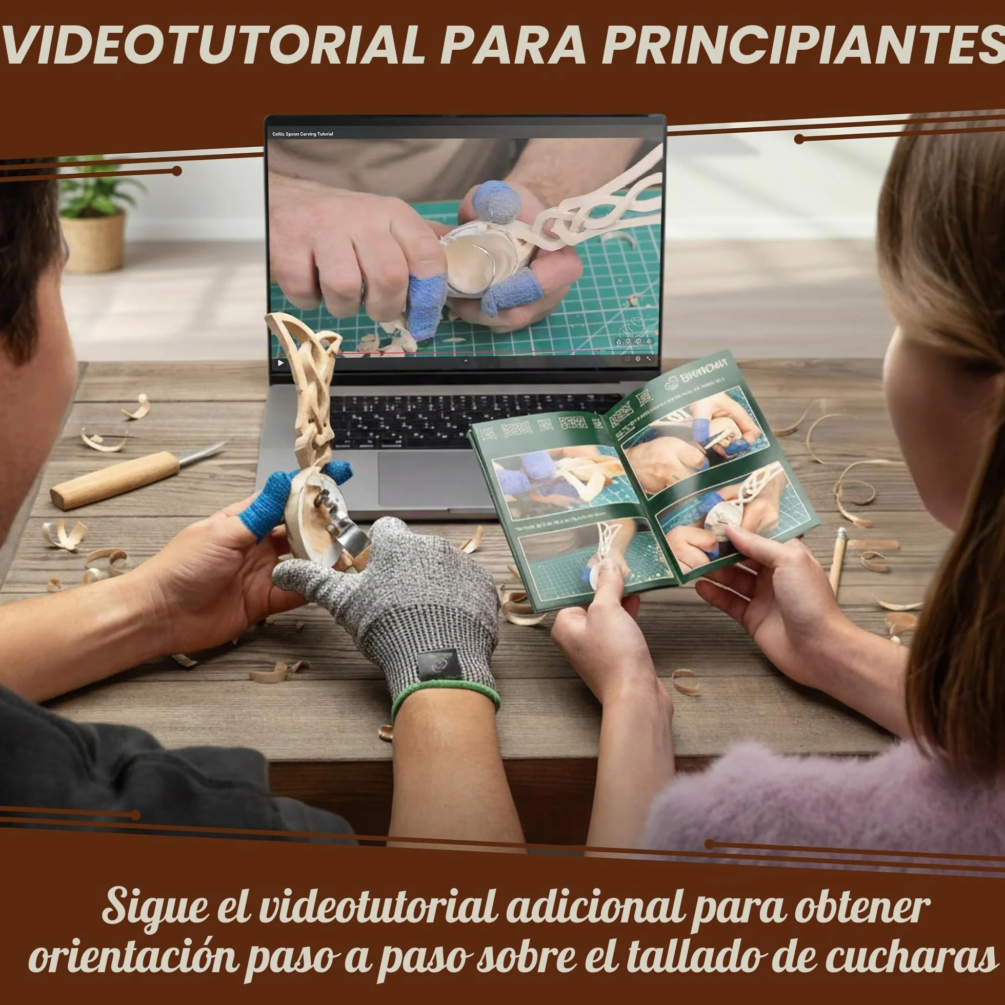 BeaverCraft Kit de Tallado de Cucharas en Madera para Principiantes DIY04 – Cuchillos Sloyd y de Gancho, Bloque de Tilo