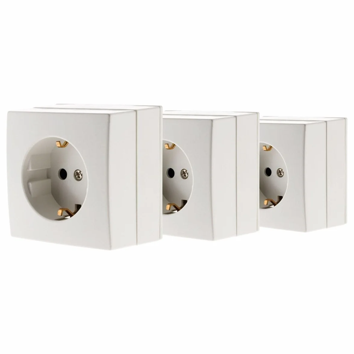 Base Schuko 16 A Blanca Pack 3 Compatible con Molduras Estándar Mecanismo Extraíble