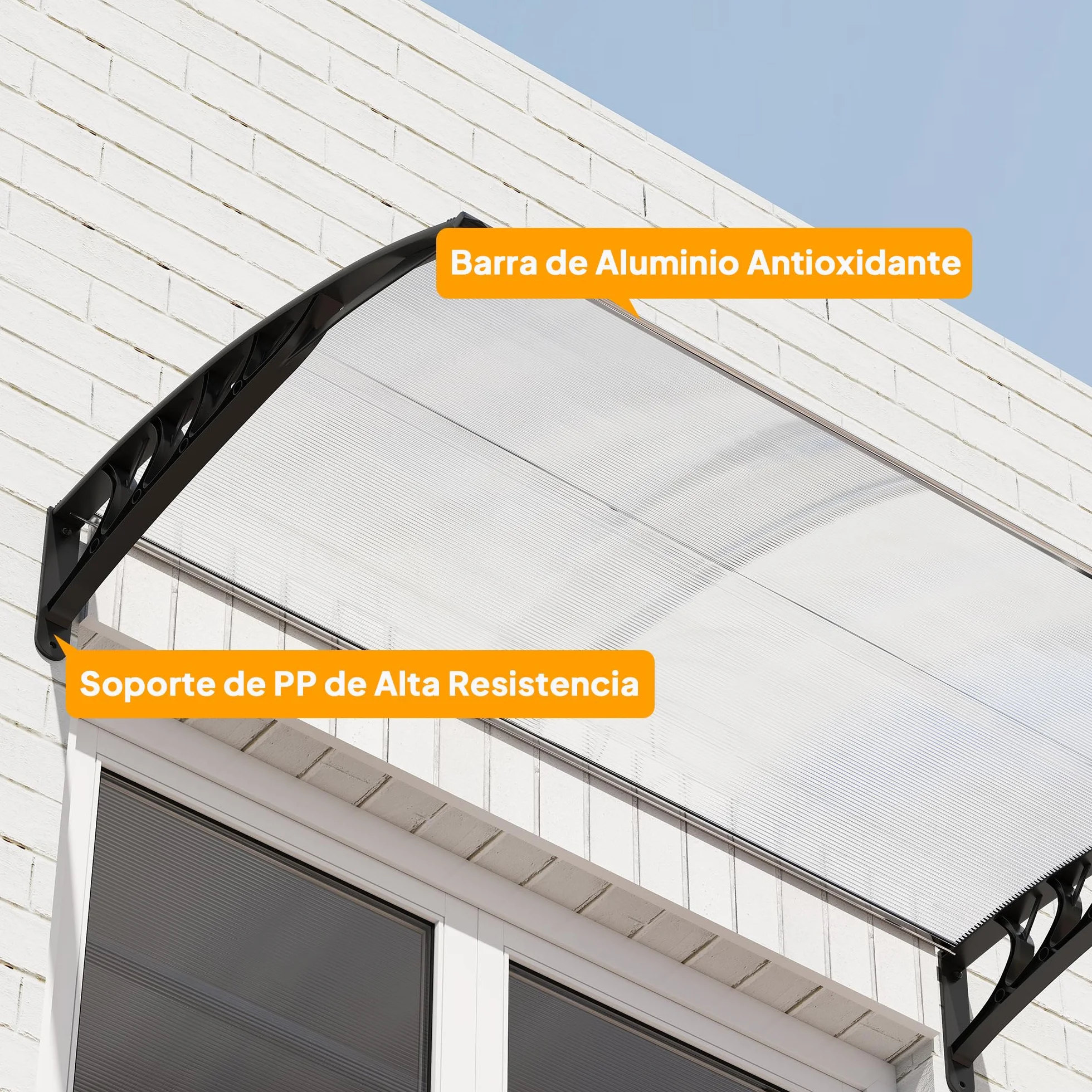 Outsunny Marquesinas Exterior 150x90 cm Tejadillo Protección Sol Lluvia Policarbonato Aluminio Blanco
