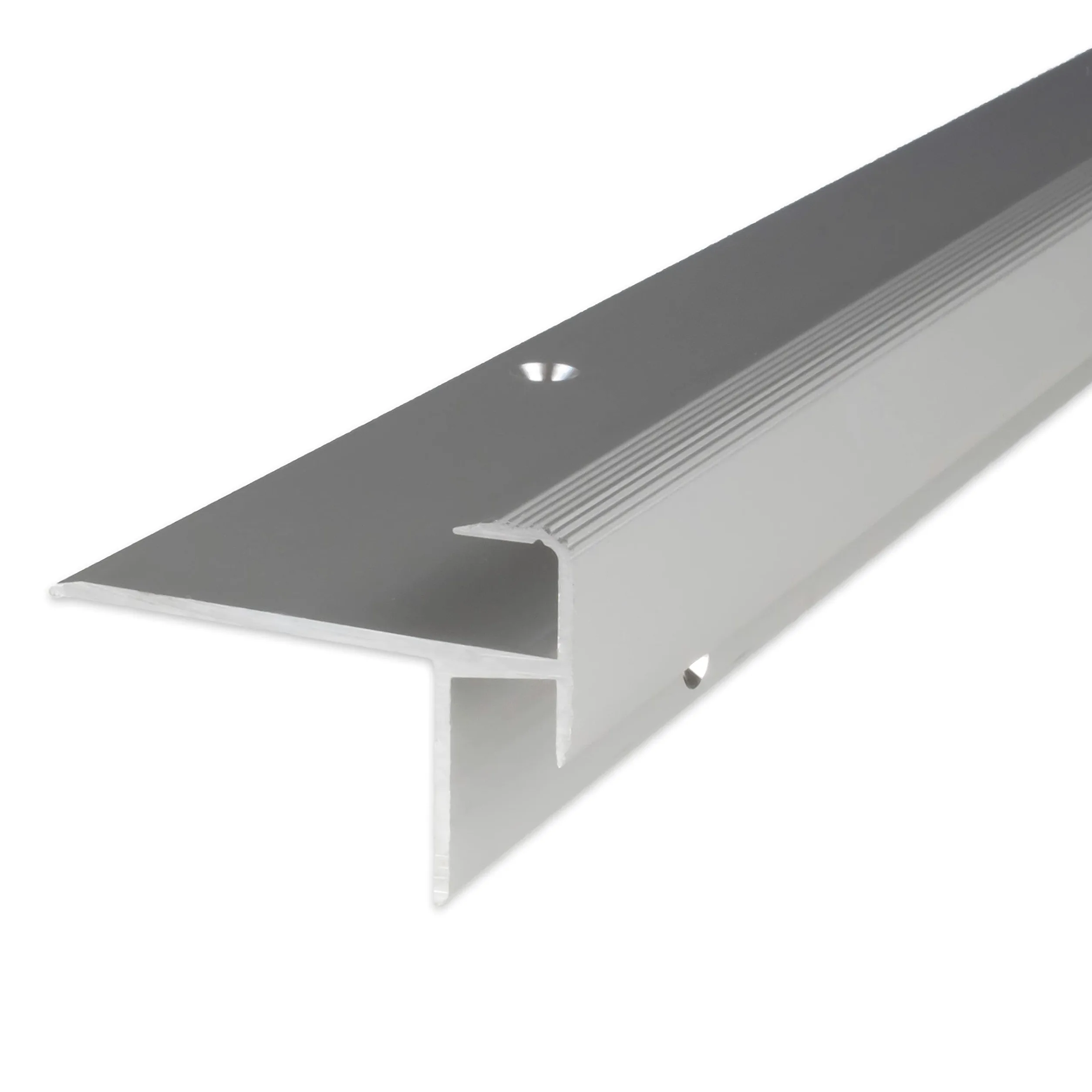 PROVISTON | Escalera laminada | Aluminio anodizado | Plata | Ancho 10 mm | Altura 8.5 mm | Longitud 1000 mm | Perforado | Perfil de borde de la escalera | Ángulo de escalera