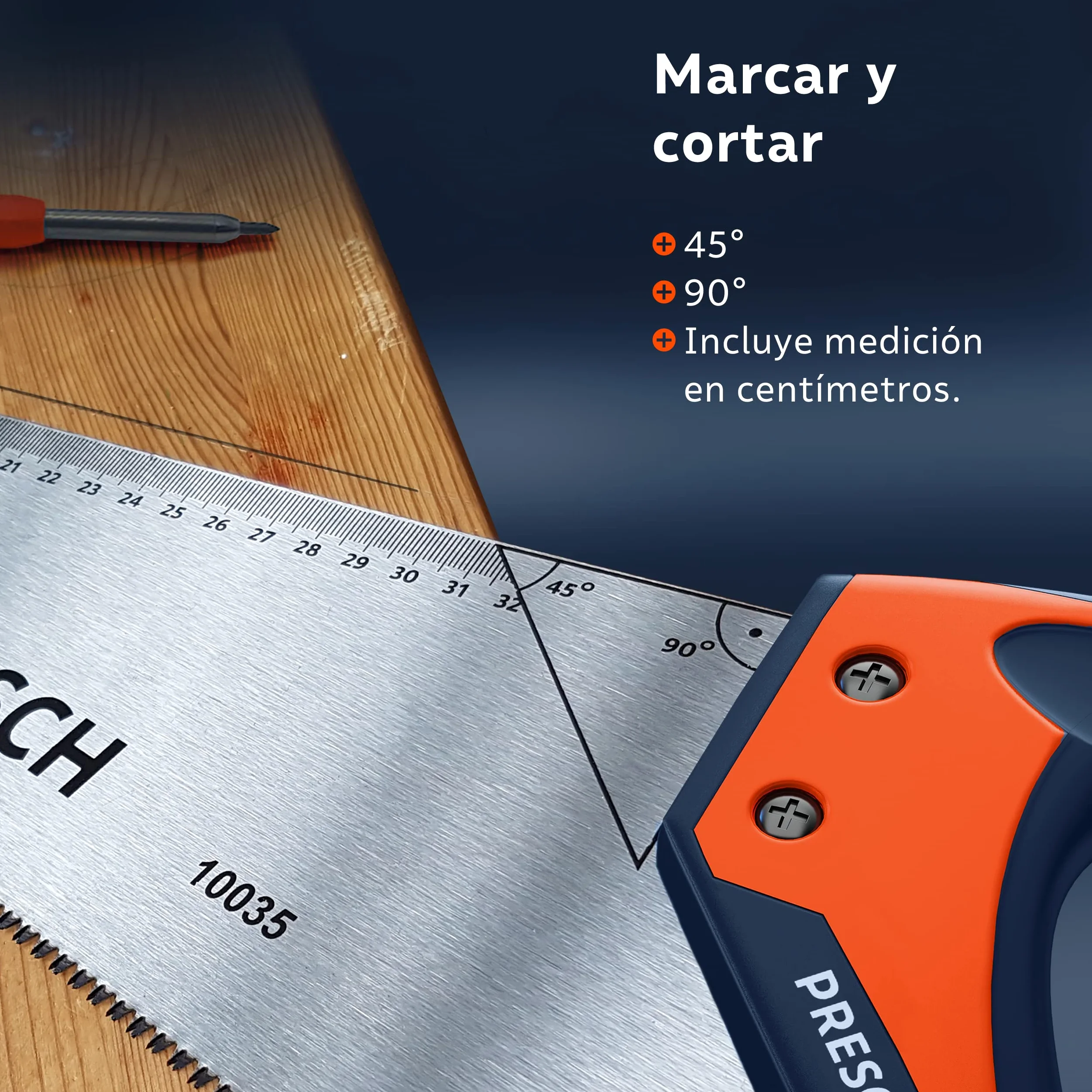 Presch serrucho 450 mm - serrucho de madera con tope 45º y 90º - sierra profesional para madera y laminado