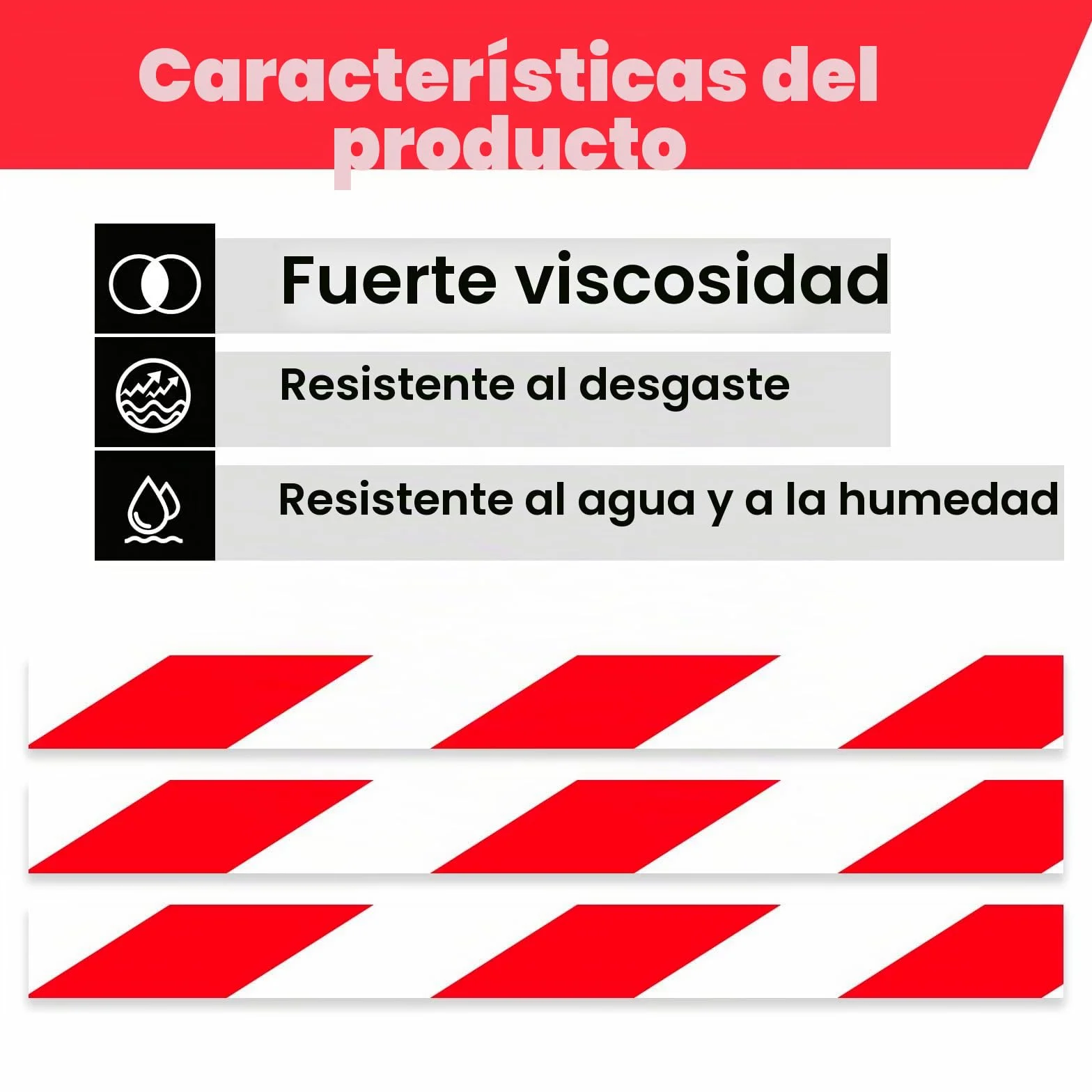 ADHES Cinta Adhesiva de Señalización de Marcado de Advertencia de Peligro, Cinta de Señalización de Suelo de PVC, Roja y Blanca, 50 mm x 32 m, 5 Rollos
