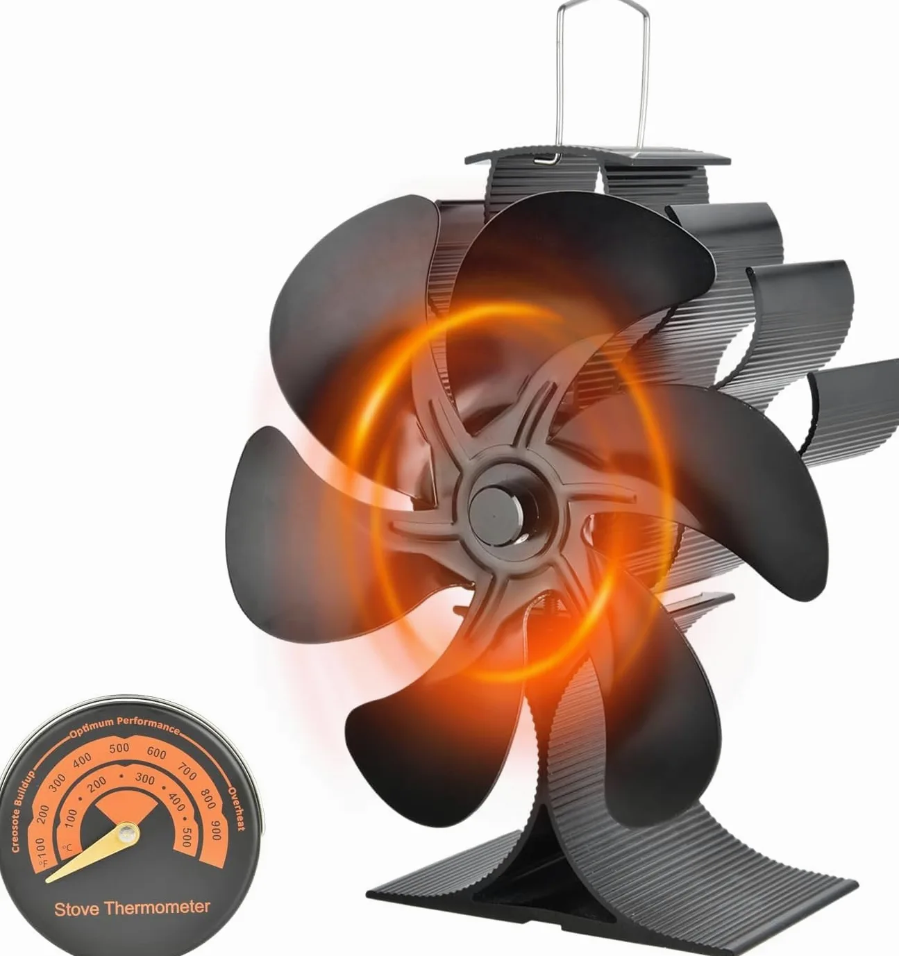 Ventilador Poele de madera,Ventilador de Poele de 6 hojas, Ventilador de estufa de leña Ecológico y de bajo consumo de energía, Funcionamiento silencioso