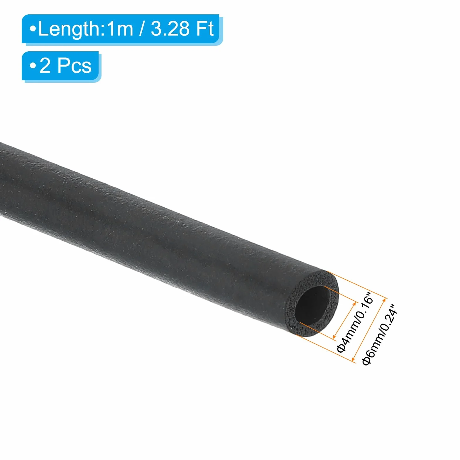 PATIKIL Tubo de espuma de aislamiento de tubería 4 mm DI x 6 mm DE x 1 m, 2 piezas, negro