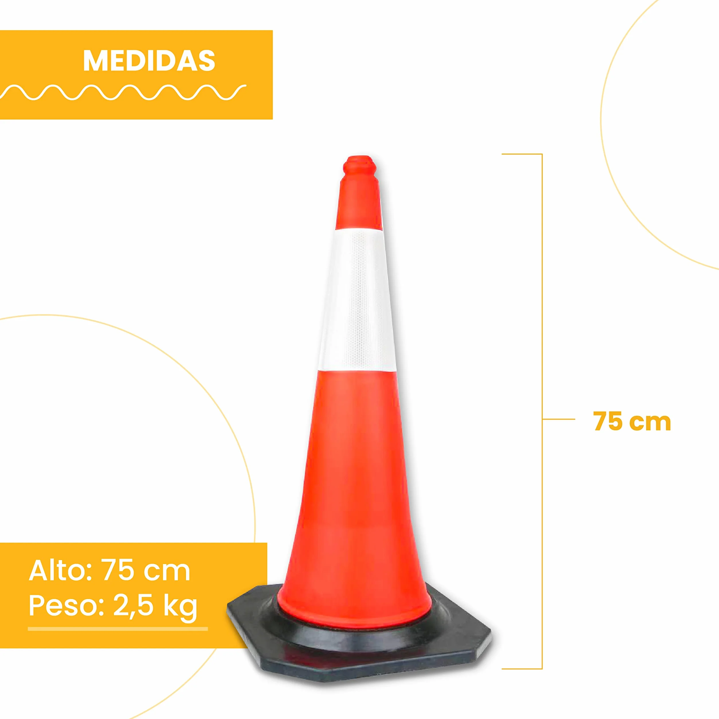 PARKING FACIL | Conos de Señalización 75 cm | Cono de Tráfico con Base de Goma y Banda Reflectante | Elementos de Seguridad Vial | Tamaño: 75 cm | 1 Unidad