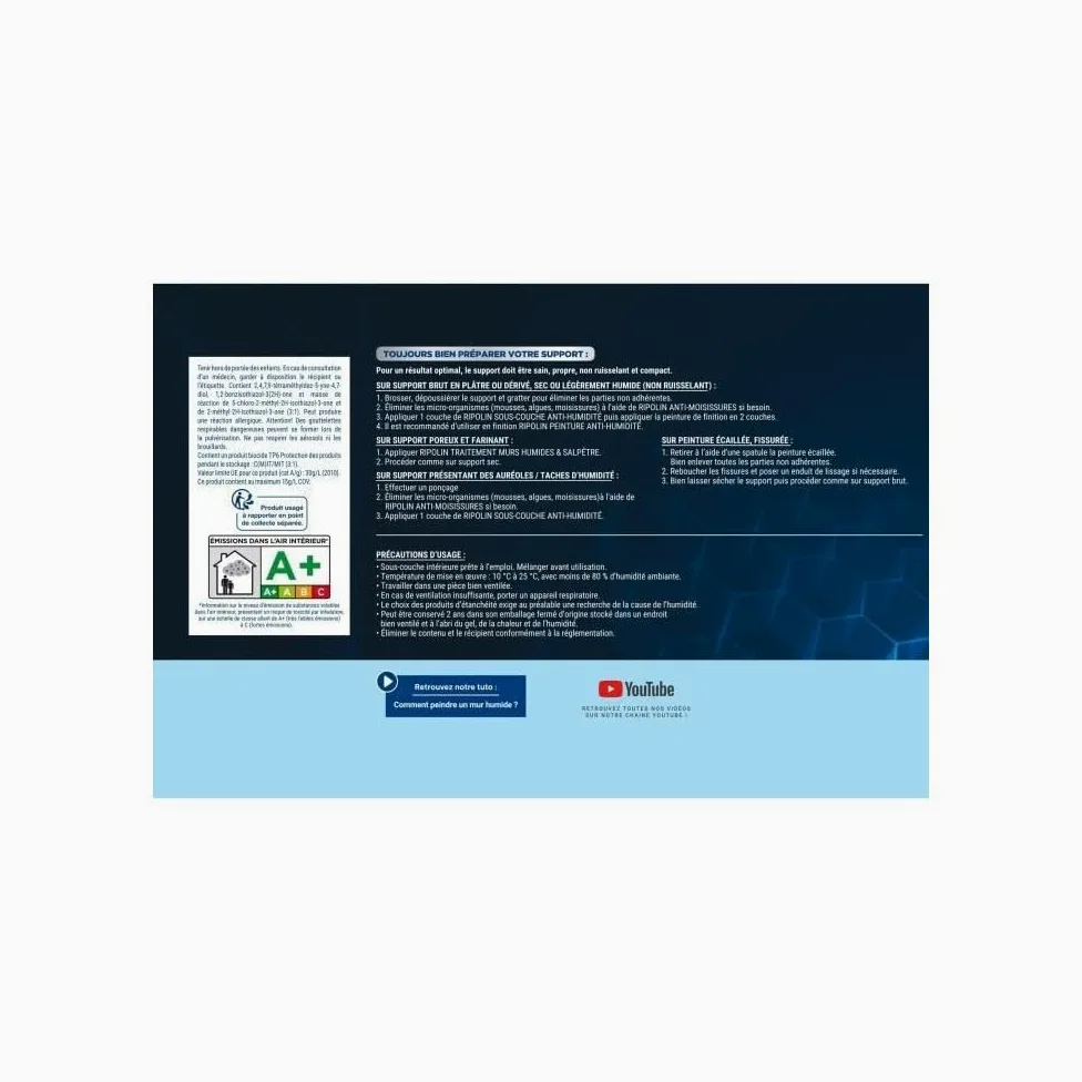 RIPOLIN – Capa interior antihumedad interior – Soportes húmedos o difíciles – Fija los fondos porosos – Alta protección – Máscara de aureolas y manchas de humedad – Mate – 0,75 L – Blanco