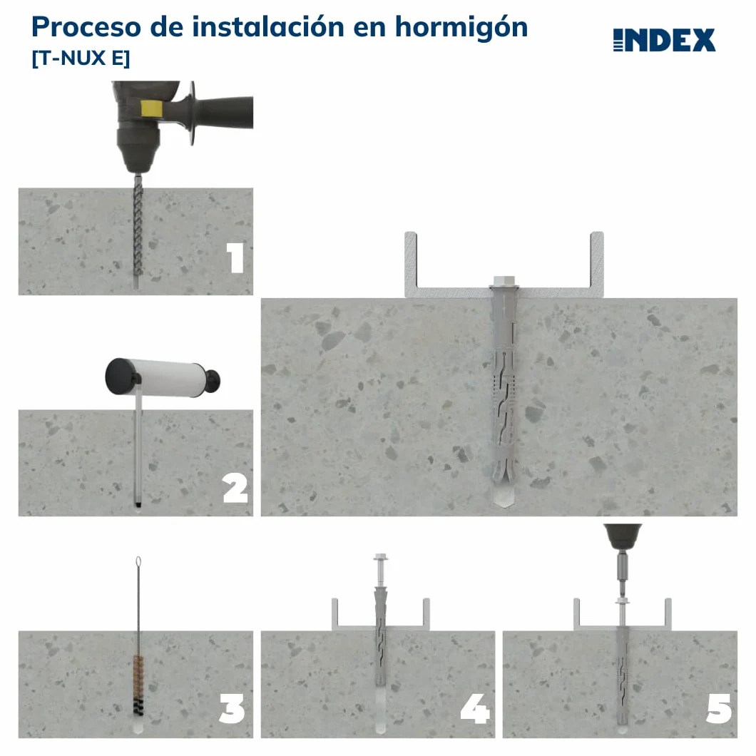 INDEX Fixing Systems T-NUX E - Pack de 50 tacos universales de alto rendimiento, cabeza hexagonal (recubrimiento cincado, nailon, 8 x 100 mm, diámetro de 8 mm)