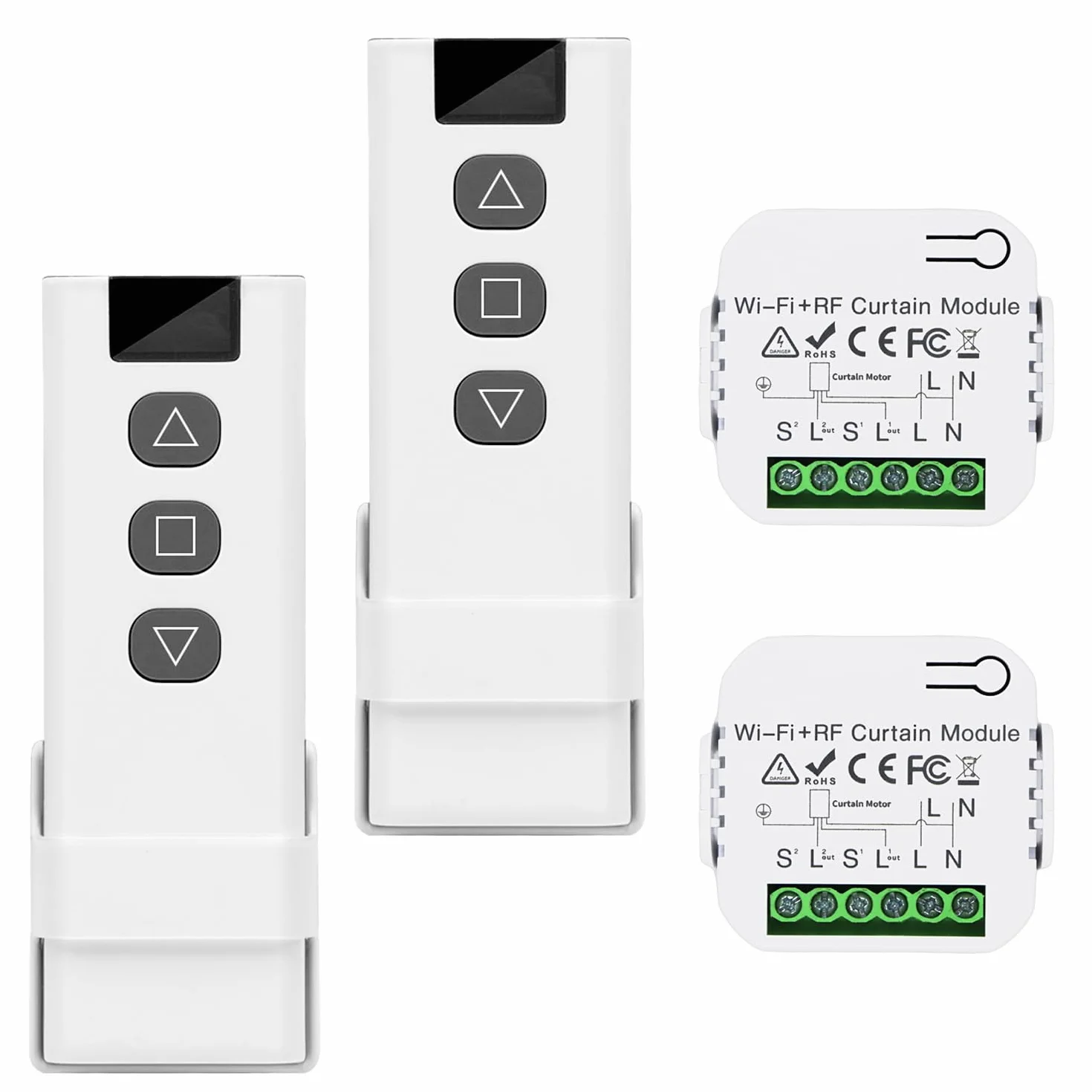 2 Piezas Interruptor Inalámbrica WiFi, con RF Remoto y Modo Receptor, Enrollador Persiana WiFi para Toldos y Persiana, Interruptor Inteligente, 433MHz Smart Home