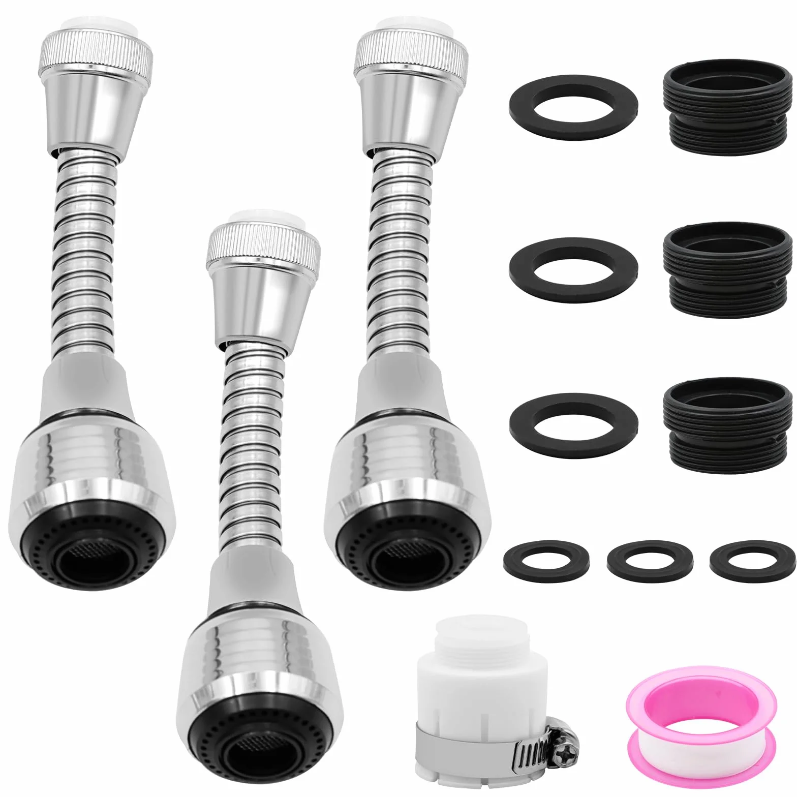 VEGCOO 3 Pcs Alargador Grifo Giratorio 360°, Adaptador Grifo Cocina Ahorro de Agua