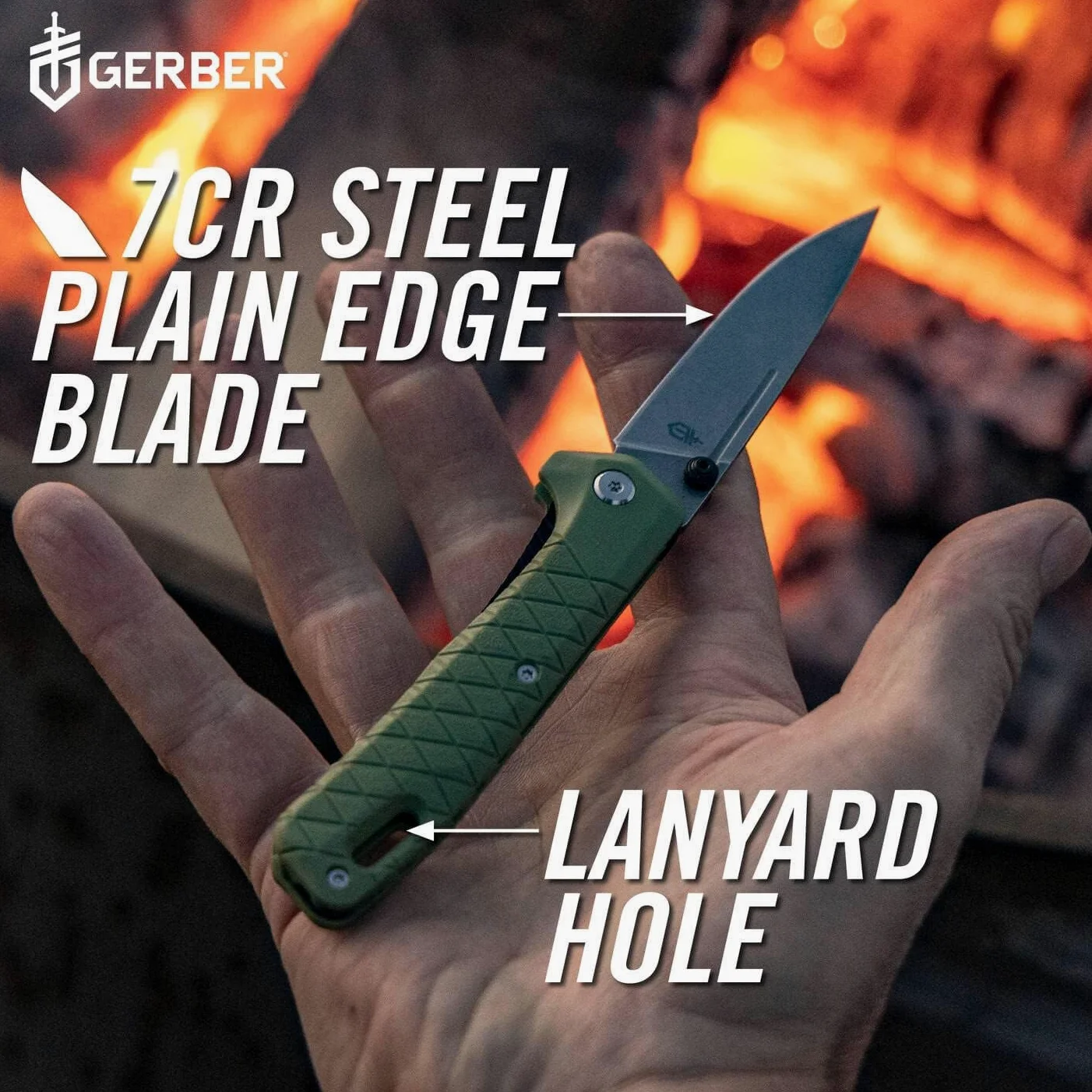 Gerber Navaja con Gancho para Cinturón, Longitud de la Hoja: 7,9 cm, Nylon Reforzado con Fibra de Vidrio/Acero 7Cr17MoV, Verde, Zilch, 1067530
