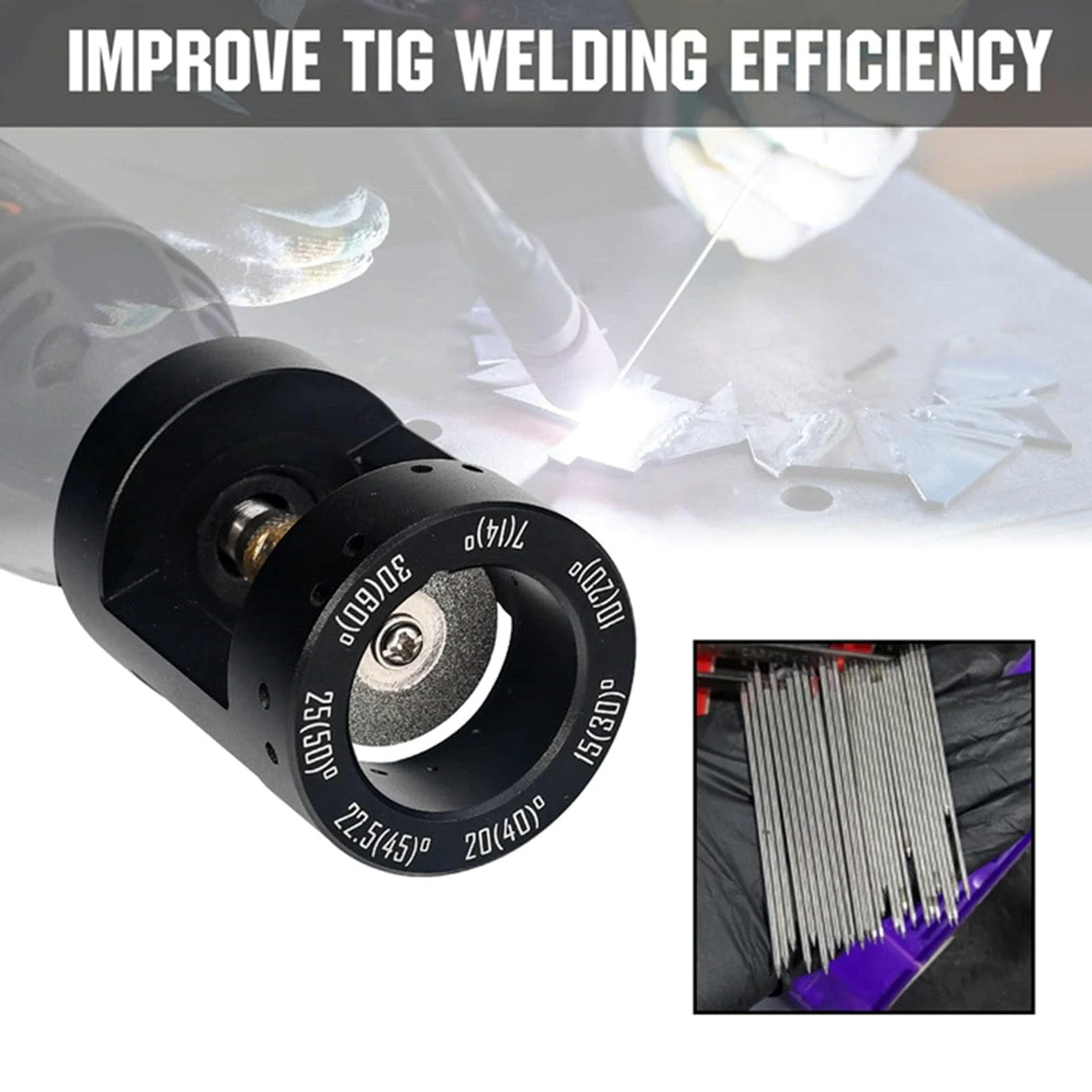 Afilador de Electrodos de Tungsteno, Cabezal de Amoladora de Electrodos, Herramienta de Soldadura TIG que Se Adapta a la Mayoría de Herramientas Rotativas con Rosca de 3/4-12