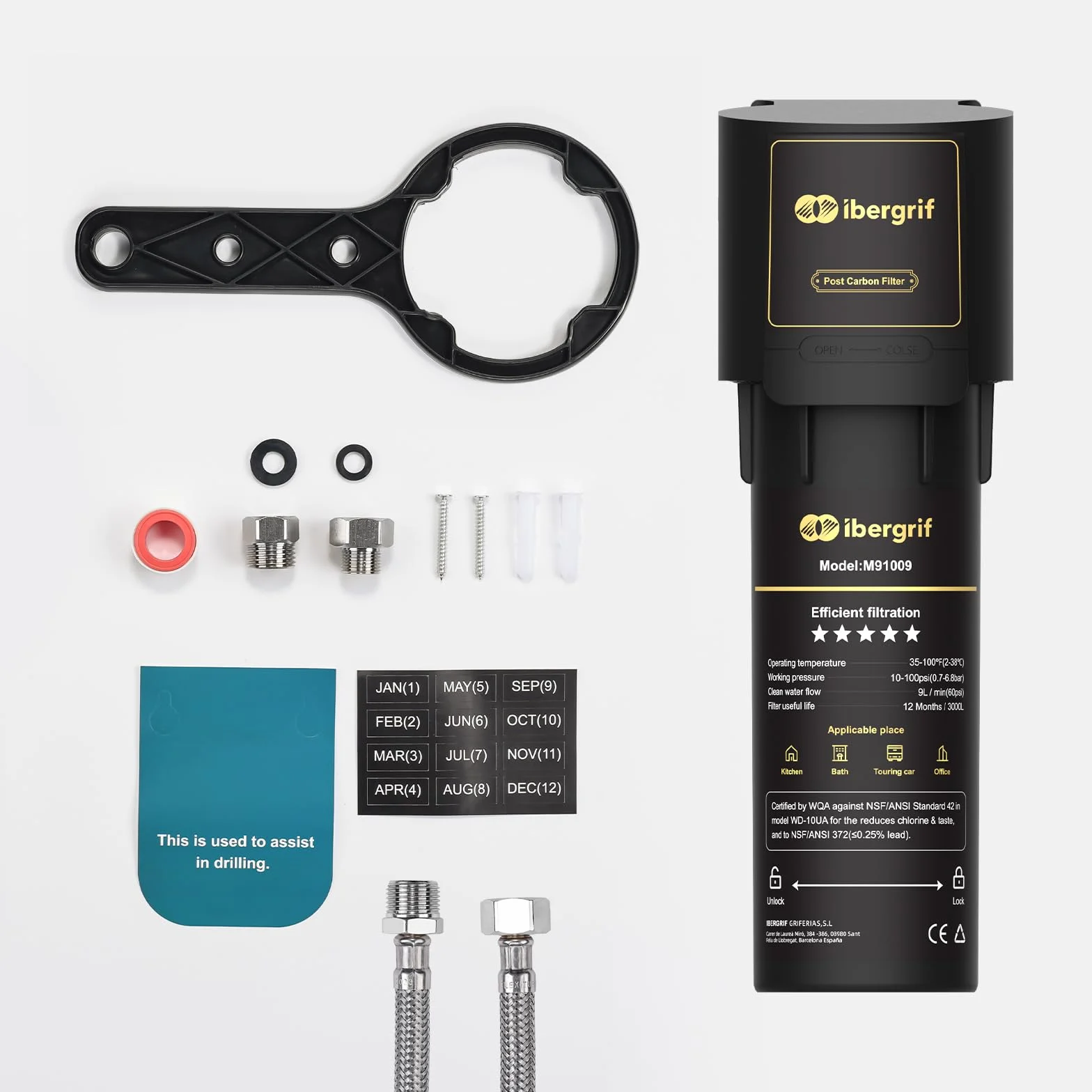 Ibergrif Sistema de Filtro de Agua para Debajo del Fregadero NSF/ANSI 42 Reduce Cloro Plomo Fluoruro Mal Sabor Olor Instalación Rápida Negro