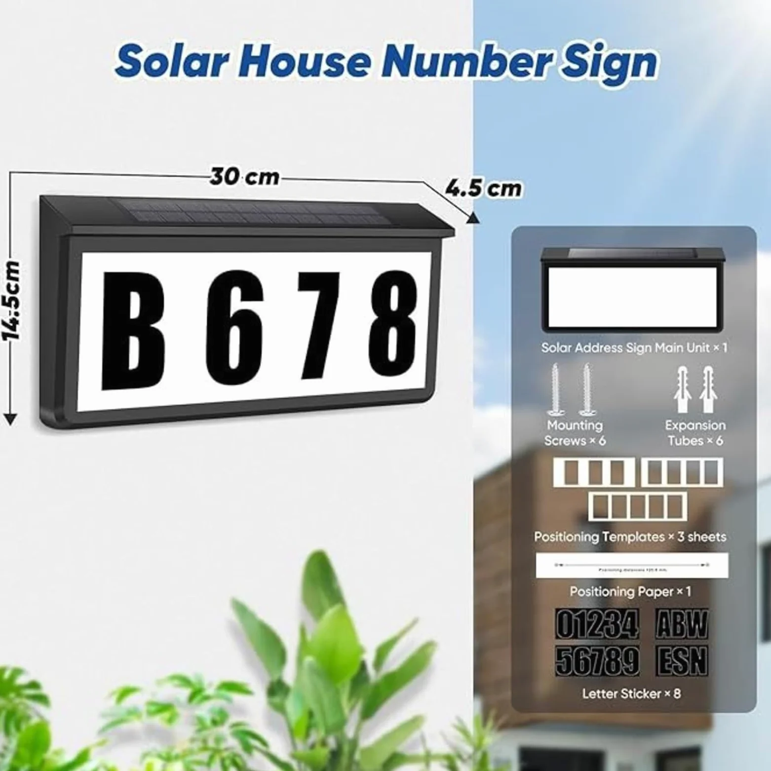 Número de Casa Solar, Señal de dirección Solar, luz LED para exteriores, placa número casa para patio, jardín, entrada para hogar,jardín