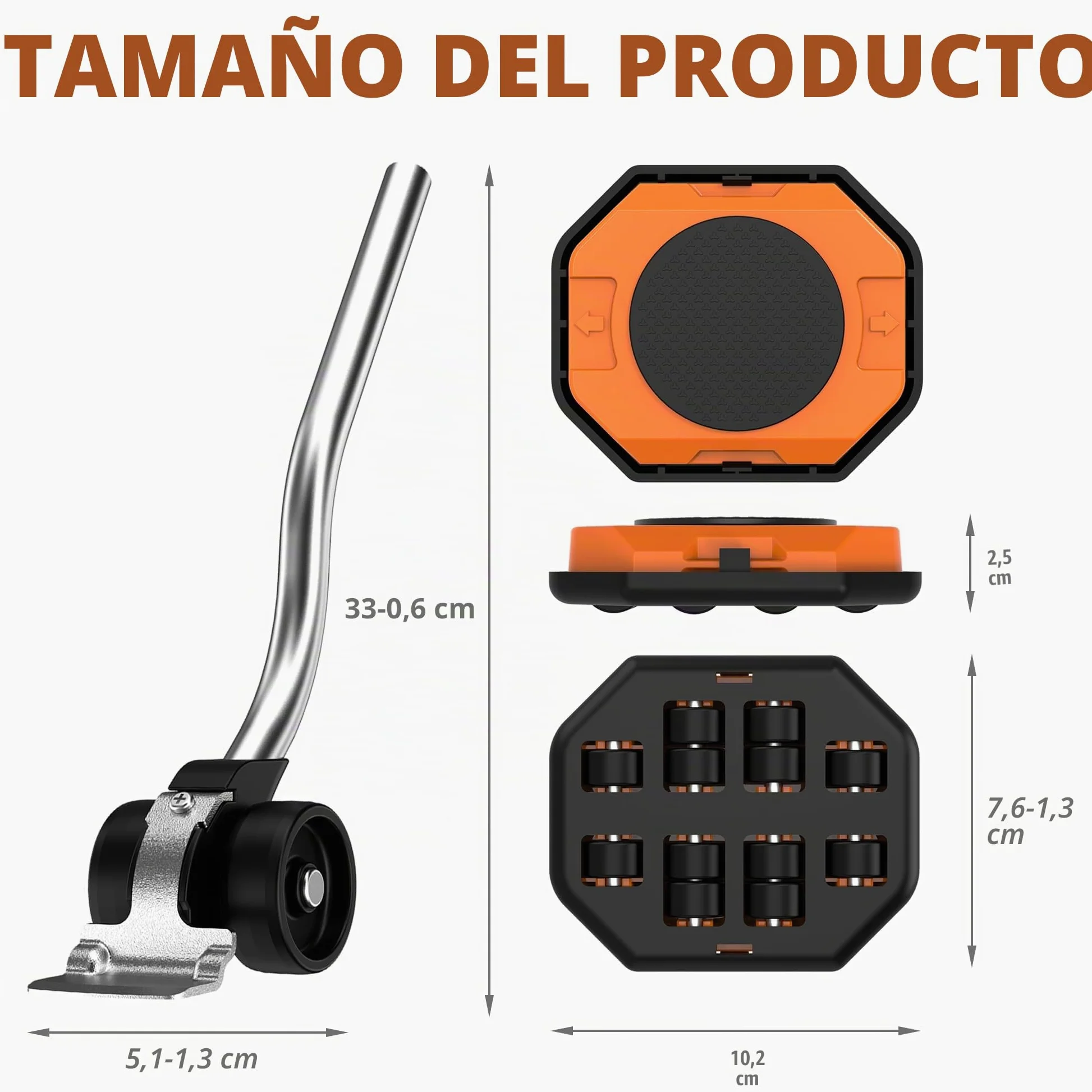 El Innovador Elevador y Deslizador de Muebles para Muebles Pesados, con Control de Altura, Mueve Fácilmente Objetos Pesados en Pisos de Madera y Alfombras (Naranja)