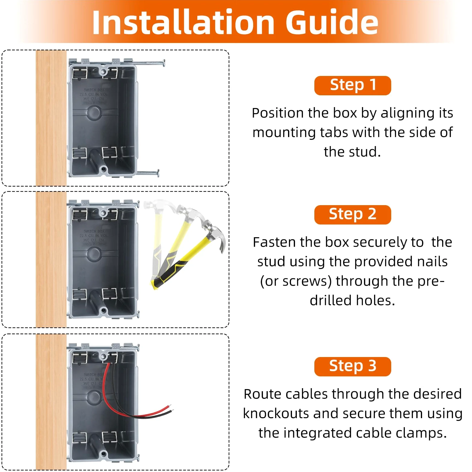 Caja de conexiones de PVC para interruptor de atenuación GFCI, ultra profunda, de 22.5 pulgadas cúbicas, 1 banda, para interruptor de atenuación GFCI, luz de paso, color gris (paquete de 24)