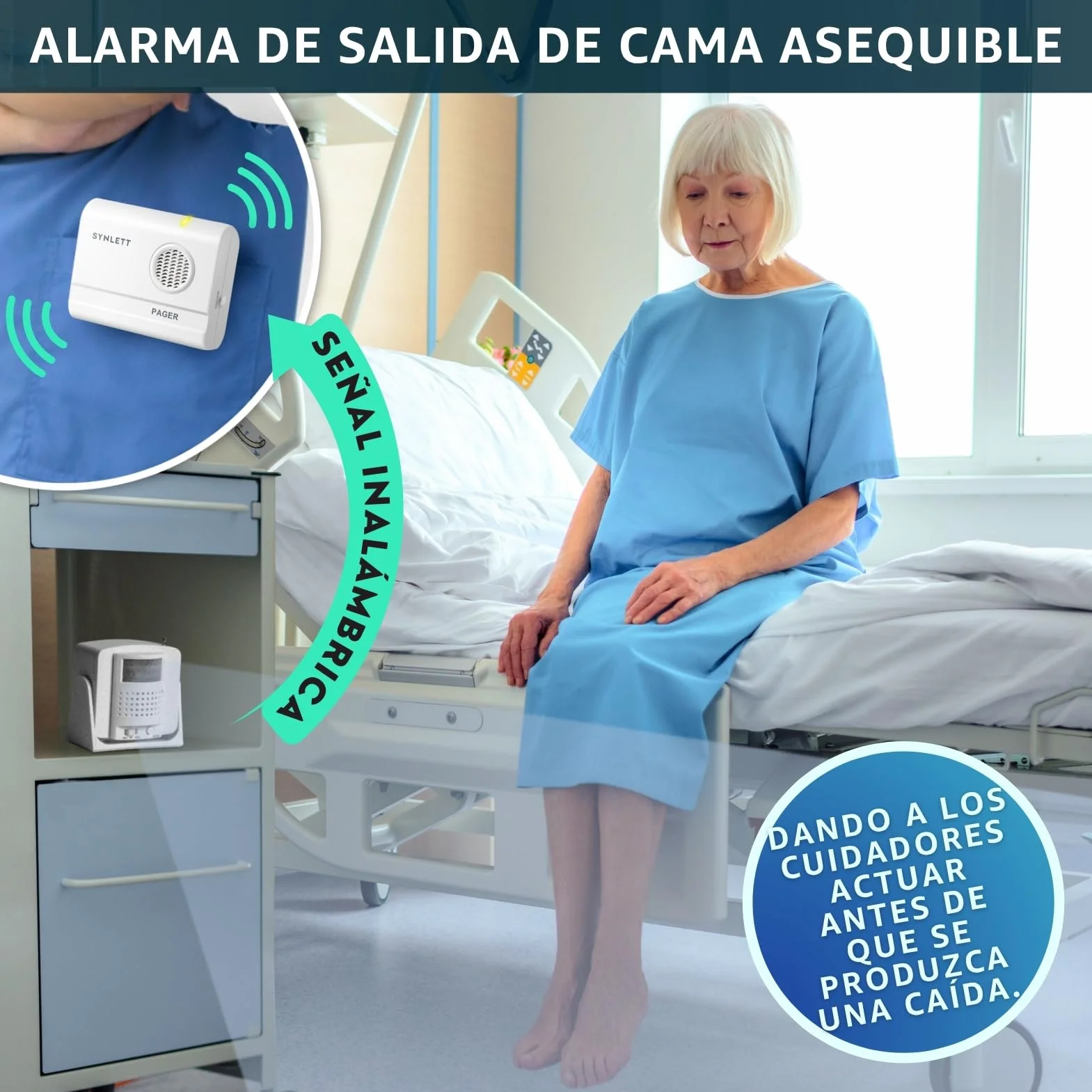 Buscapersonas con Sensor de Movimiento y Pager Portátil Sistema Alarma Cama Ancianos Teleasistencia Prevención Caídas