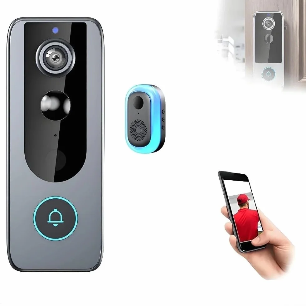 Timbre inalámbrico inteligente con video para timbre TUYA WiFi, video HD 720P, audio bidireccional, detección de movimiento, recargable por USB-C