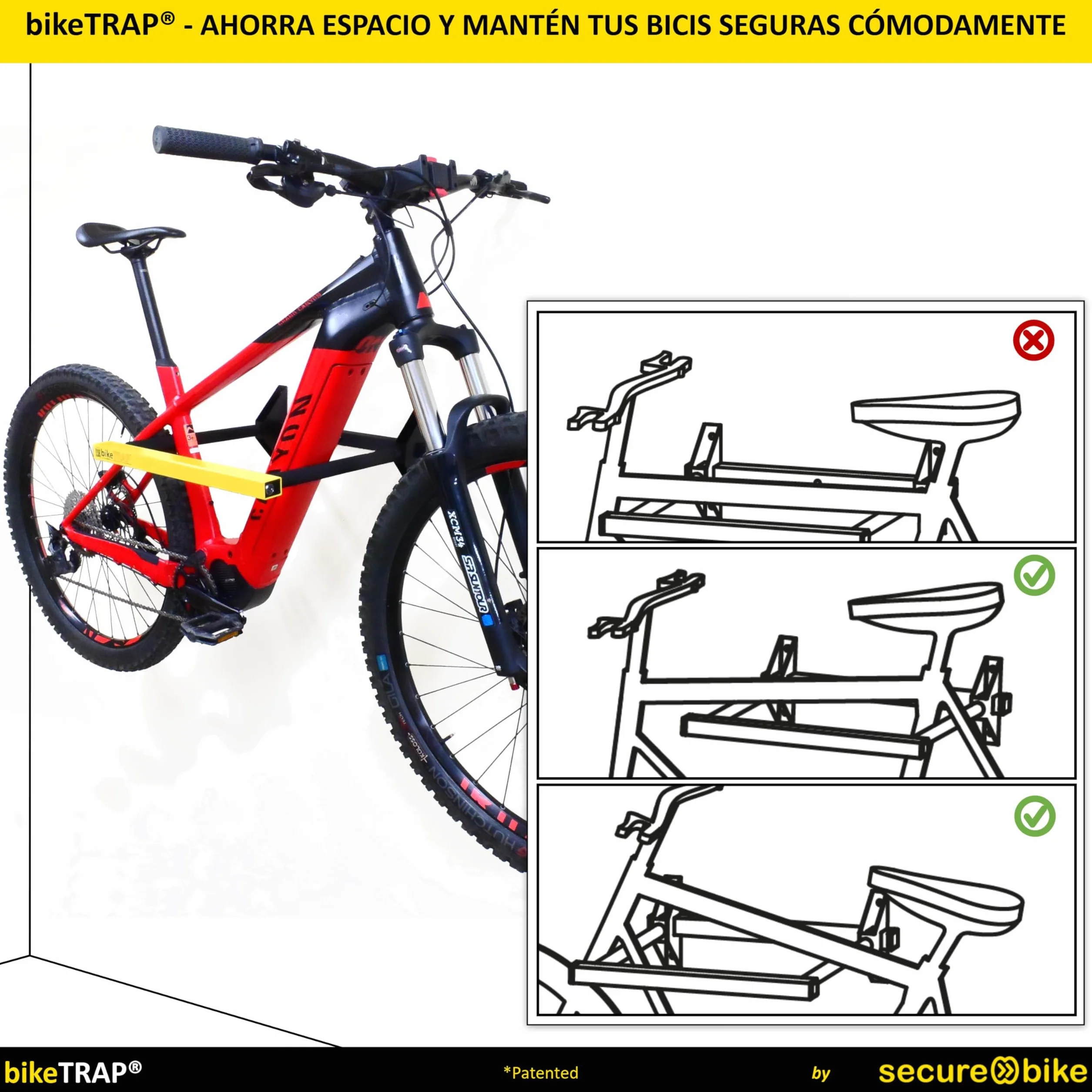 Soporte portabicicletas de Pared para Colgar hasta 2 bicis con Candado Antirrobo Alta Seguridad
