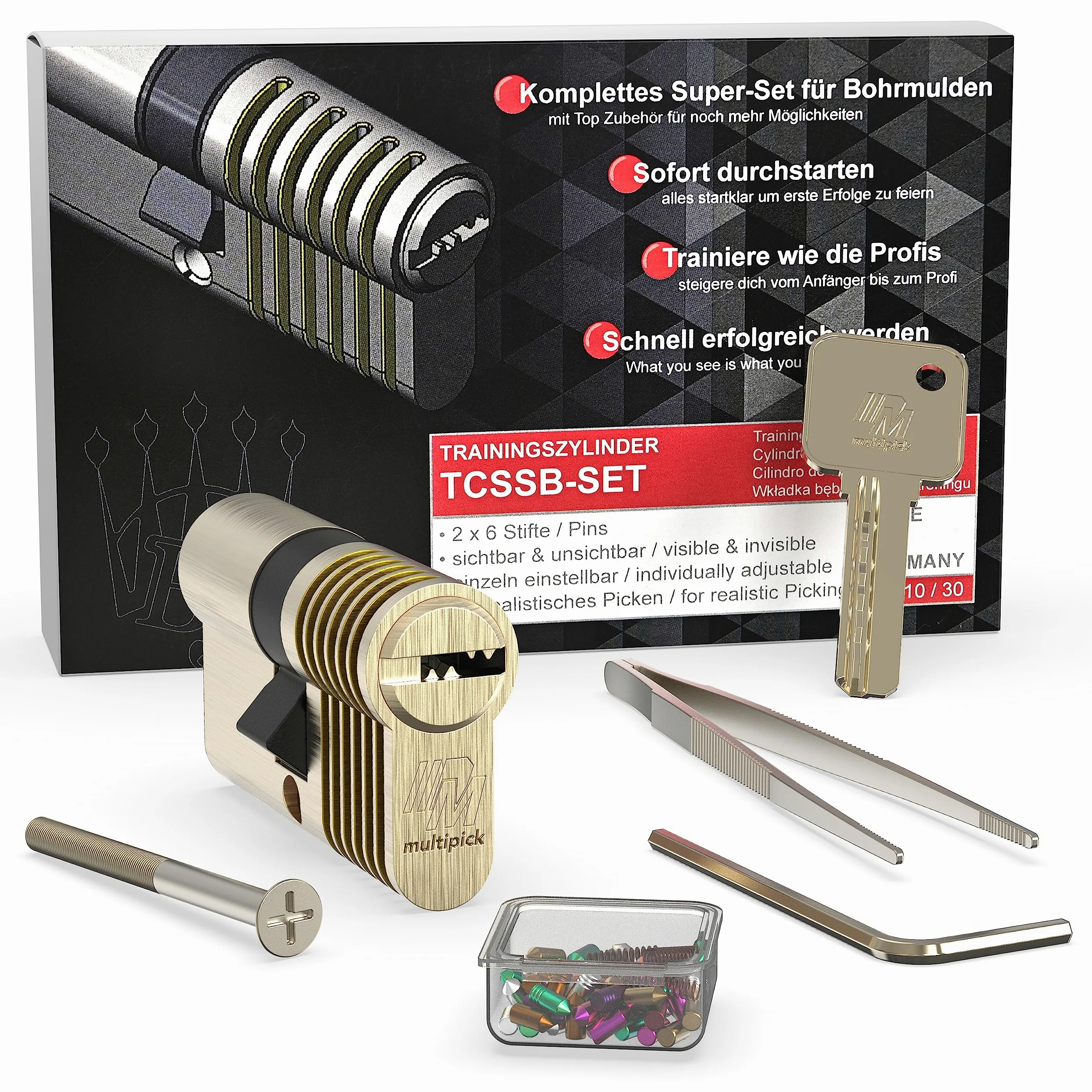 MULTIPICK Lockpicking Set - [6 pernos incl. Pinning Kit] Juego de Ganzuas - Novatos y Profesionales - Ganzua cerrajeria profesional - Ganzua de arrastre - Herramienta para abrir - Made in Germany